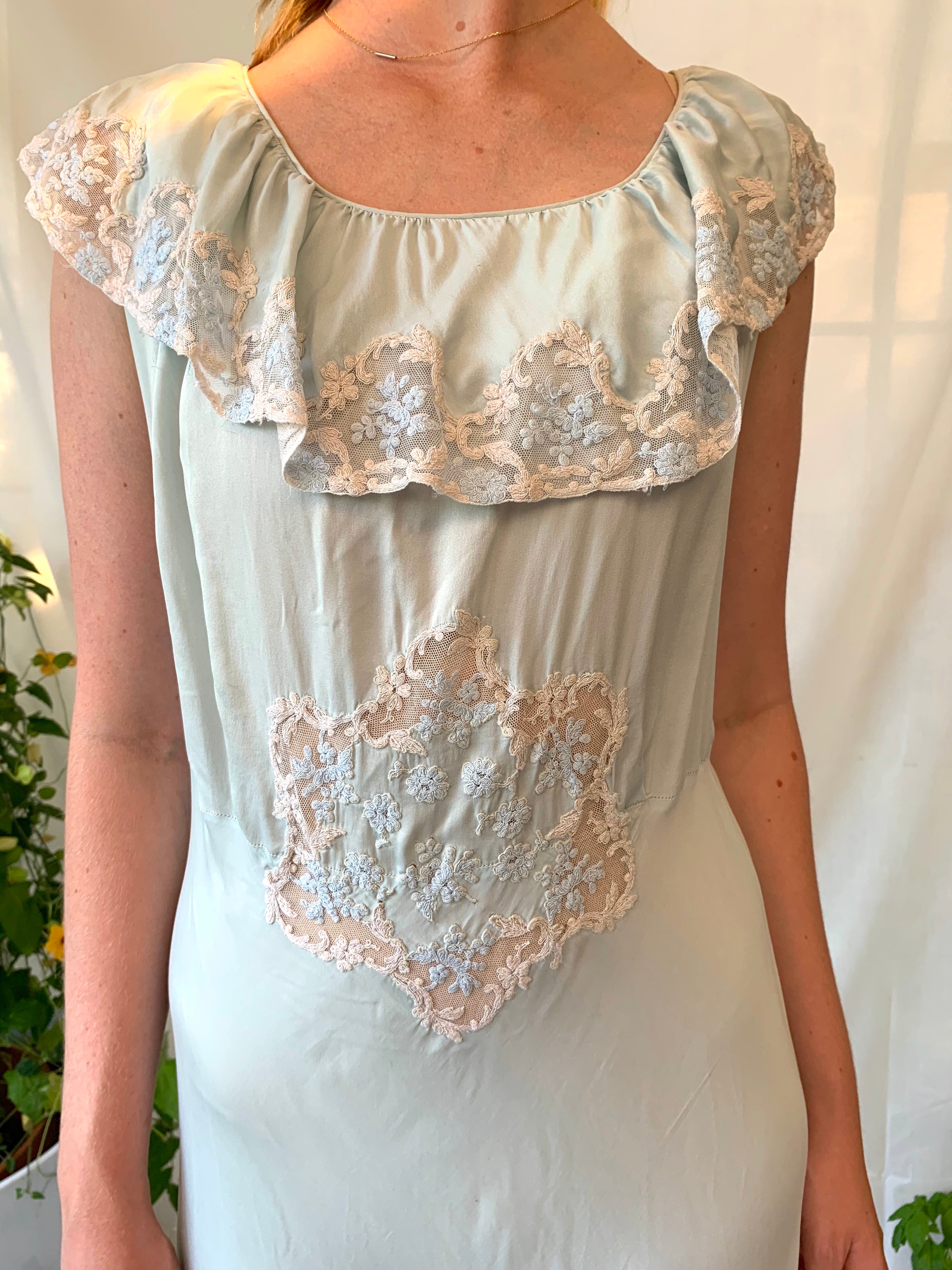 Light Blue Silk Dress with Lace Inserts Eveliina Vintage Light Blue Silk Dress with Lace Inserts Eveliina Vintage