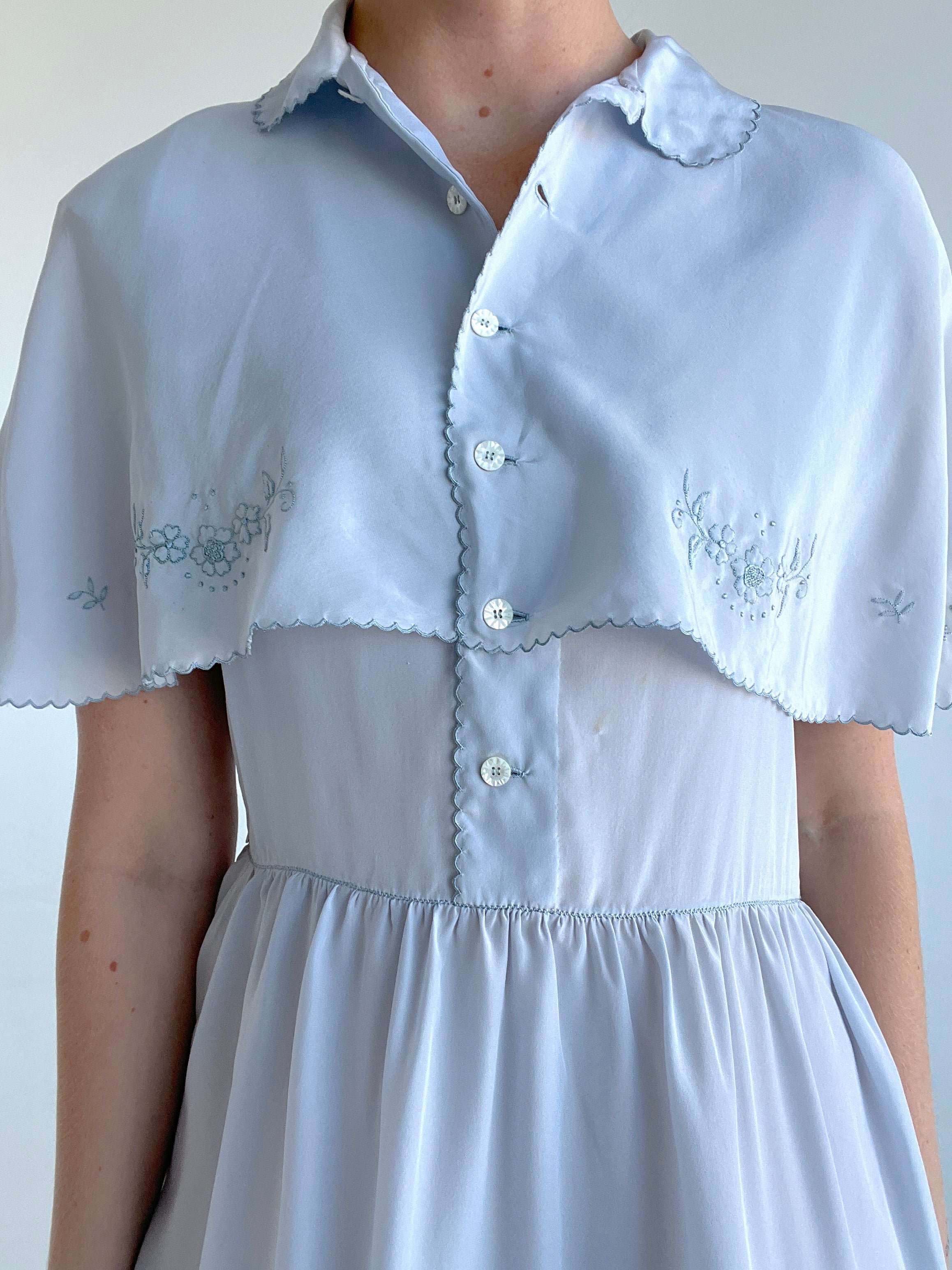 1940's Baby Blue Cape Silk Dress