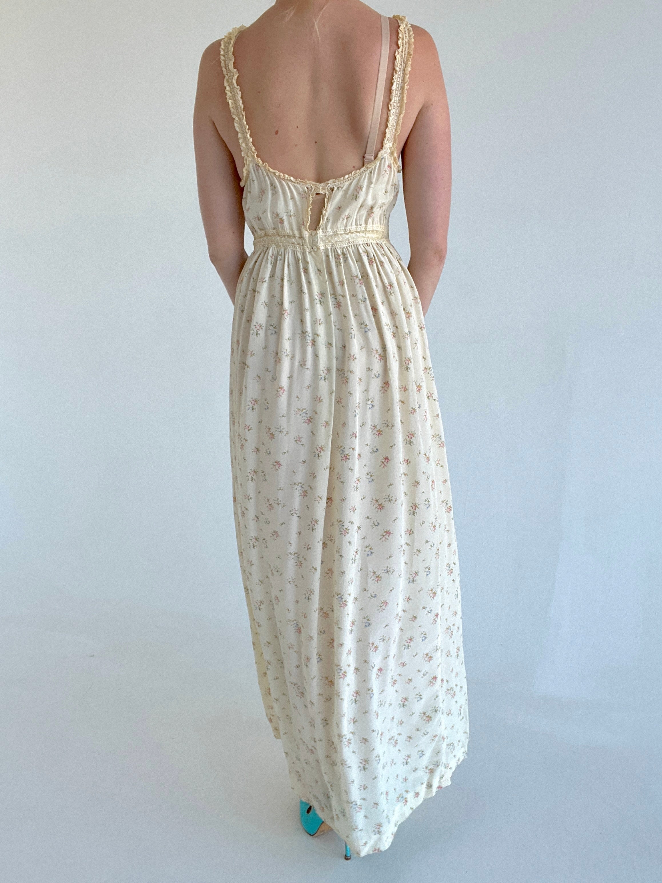 1920's Cream Silk Dress with Floral Print