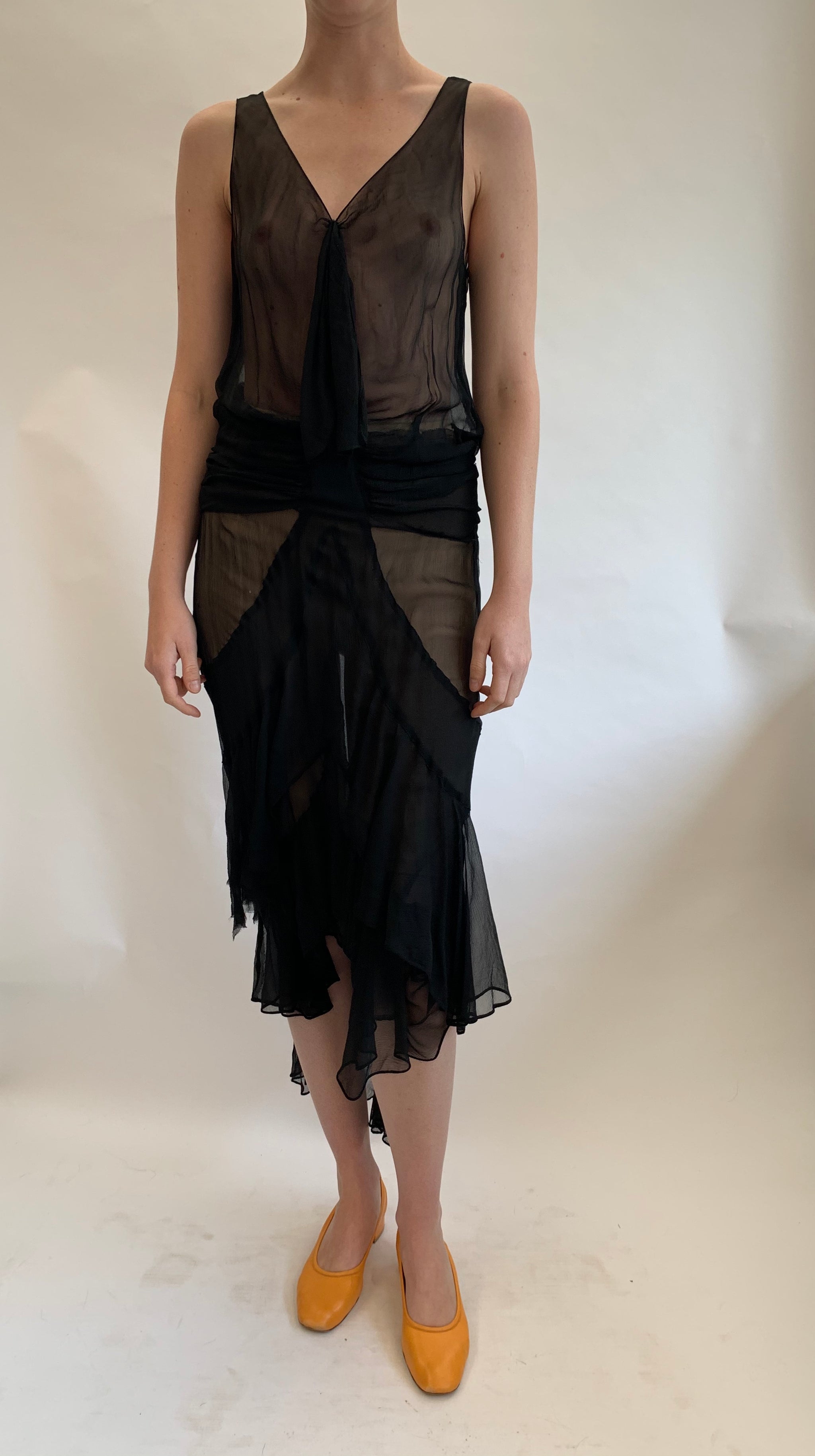 1920's Black Chiffon Drop Waist Dress  Eveliina Vintage