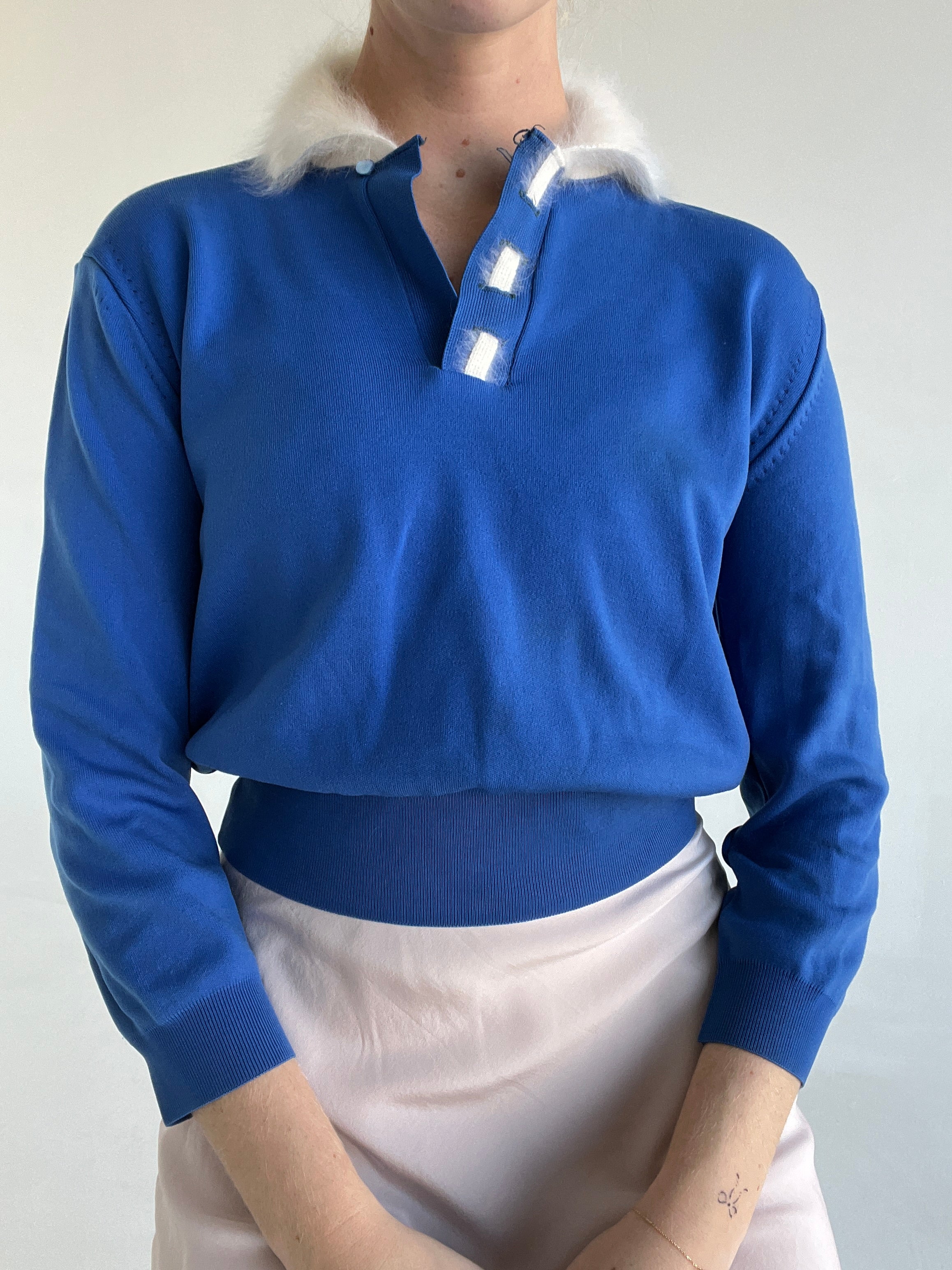 1950's Royal Blue Sweater with White Angora Collar