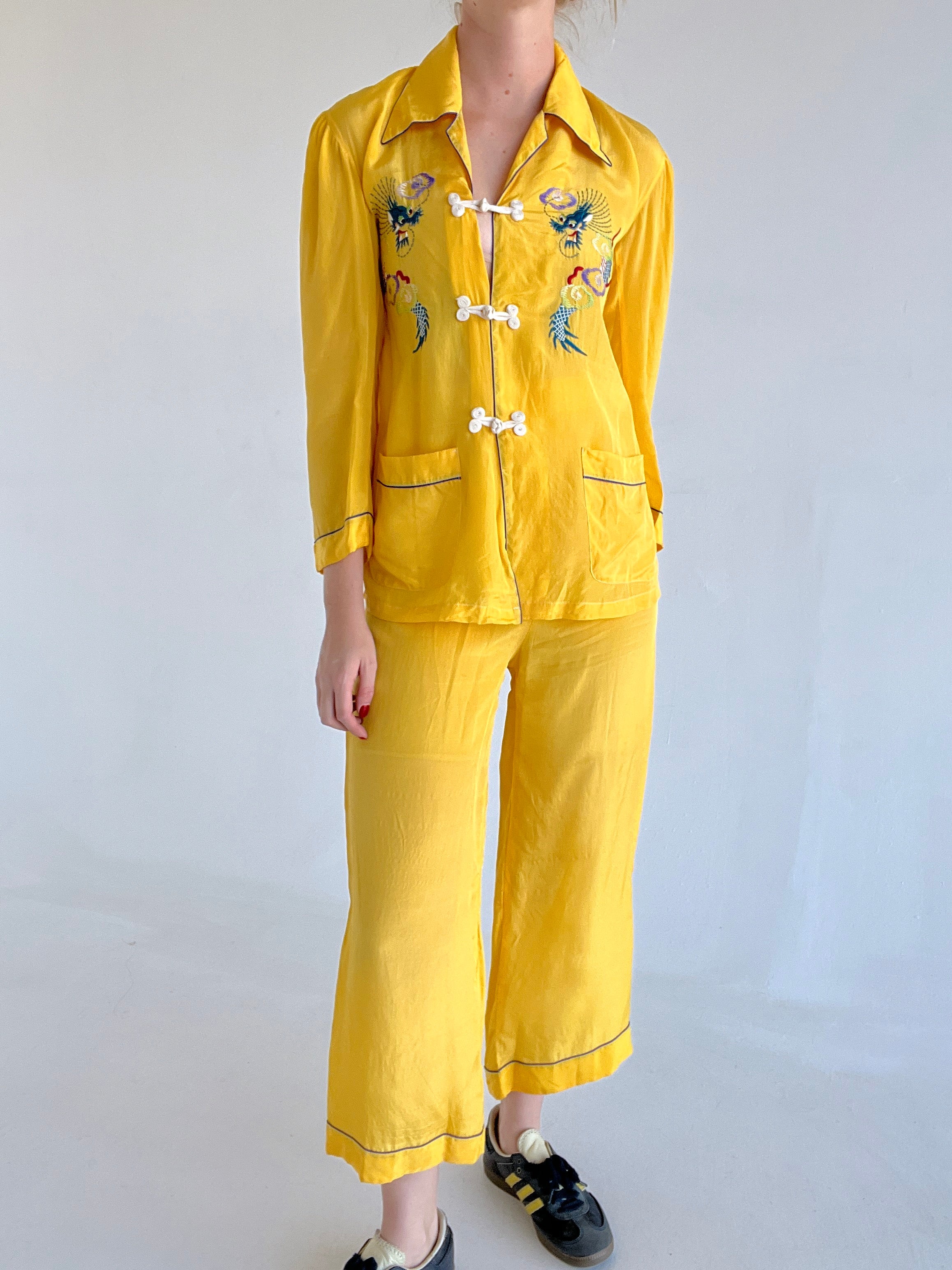 1940's Yellow Silk Pyjama Set
