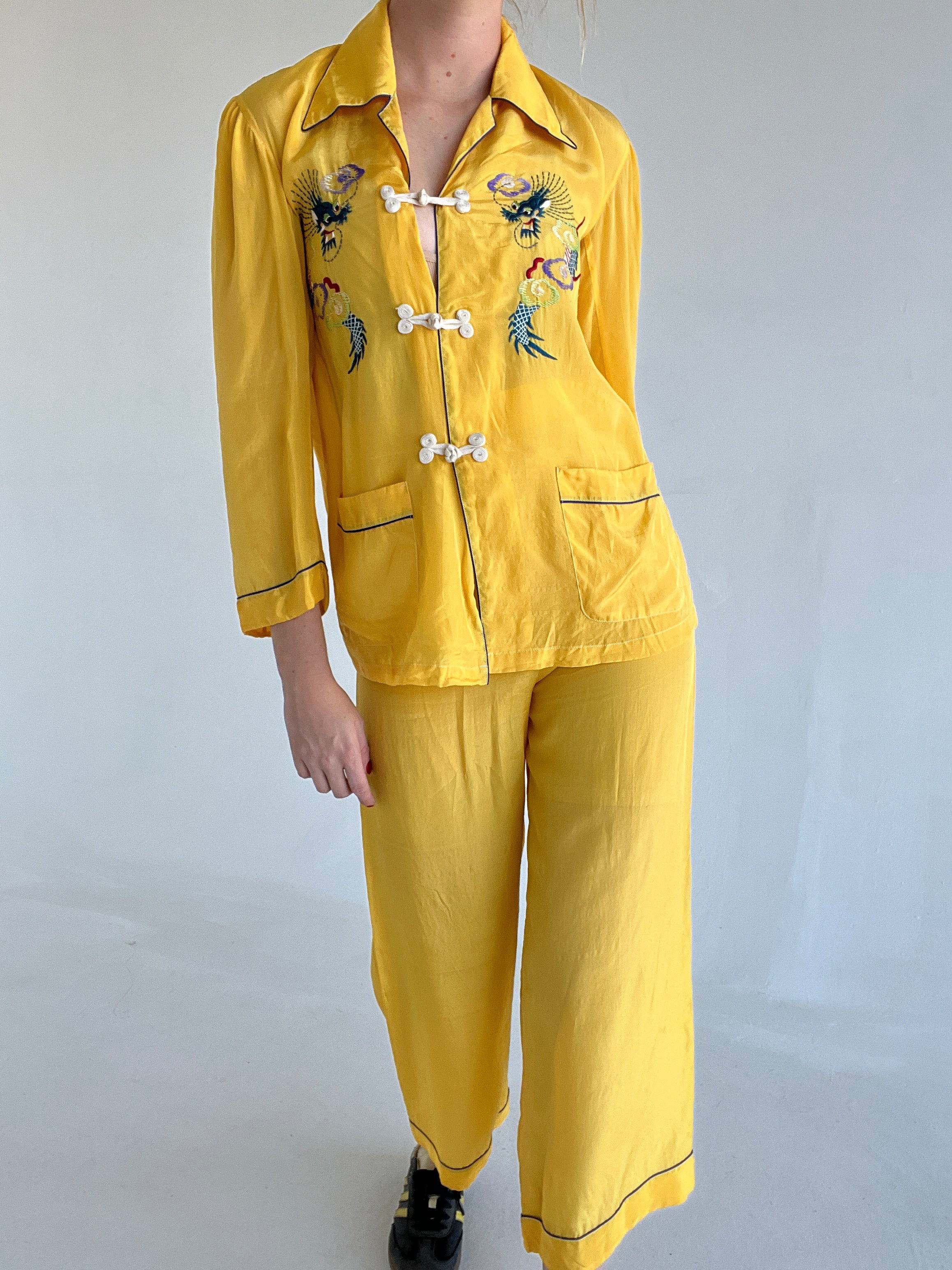 1940's Yellow Silk Pyjama Set