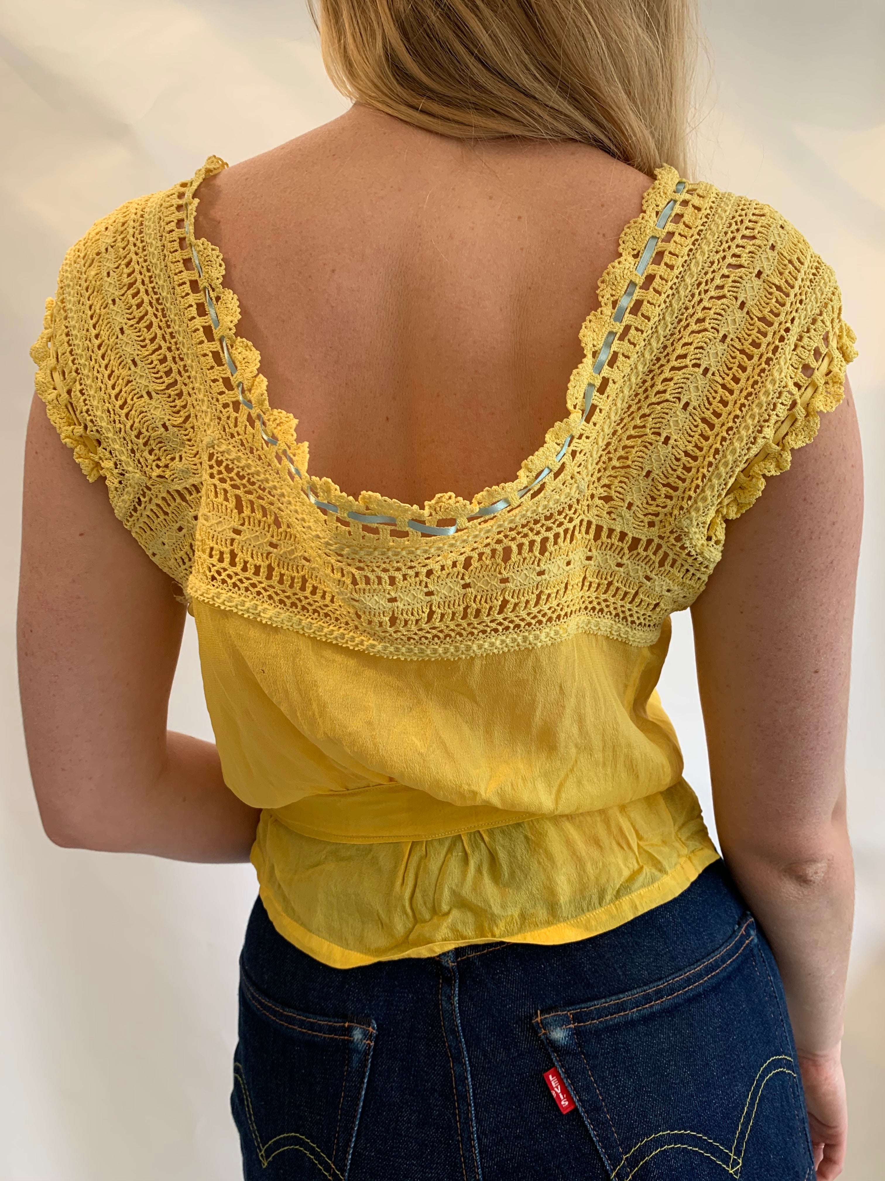 Yellow Silk & Cotton Crochet Top