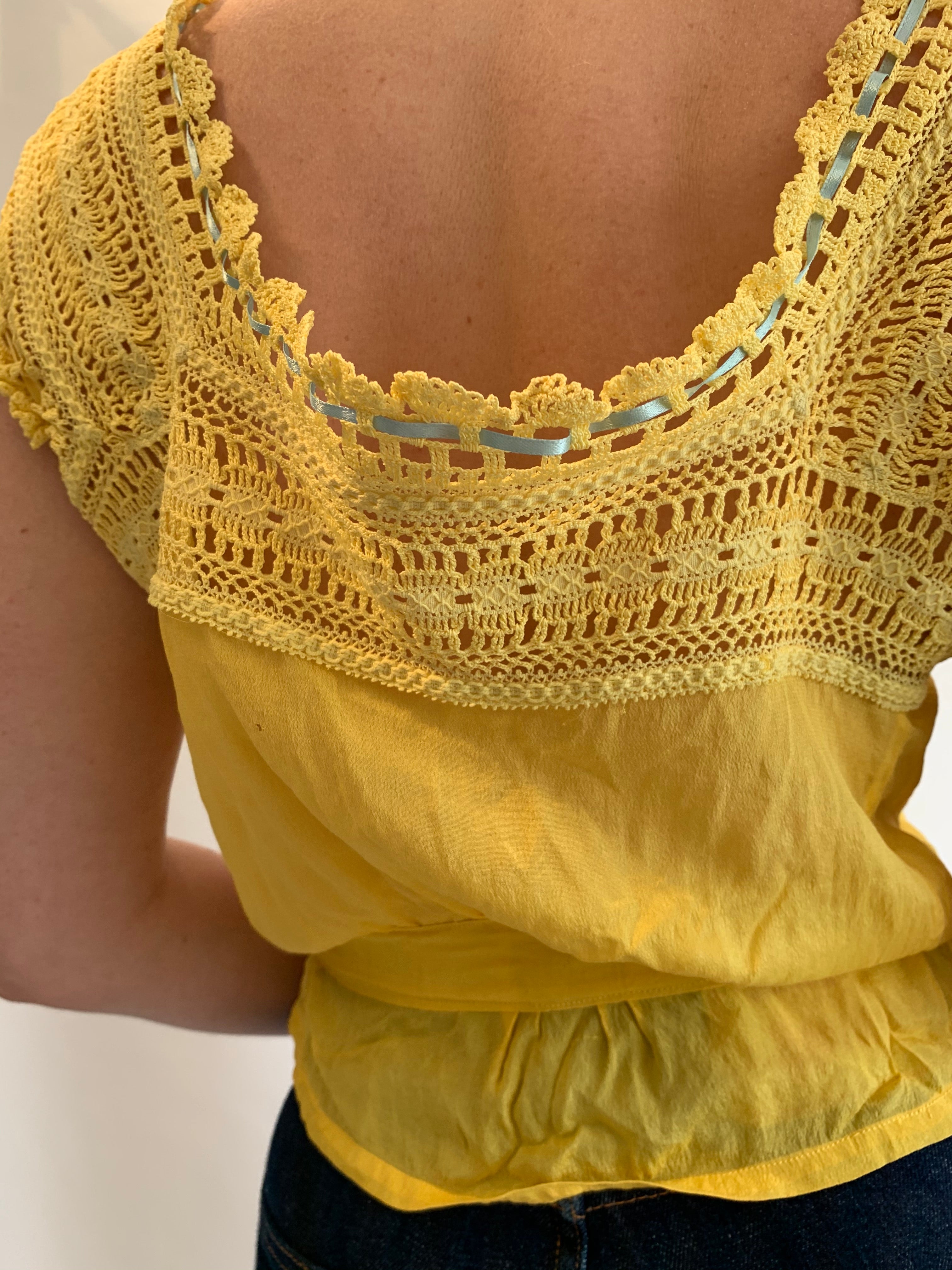 Yellow Silk & Cotton Crochet Top