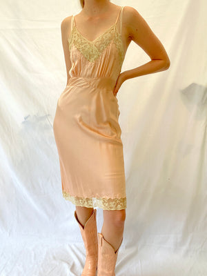 Pink Short Slip Dress with Cream Lace