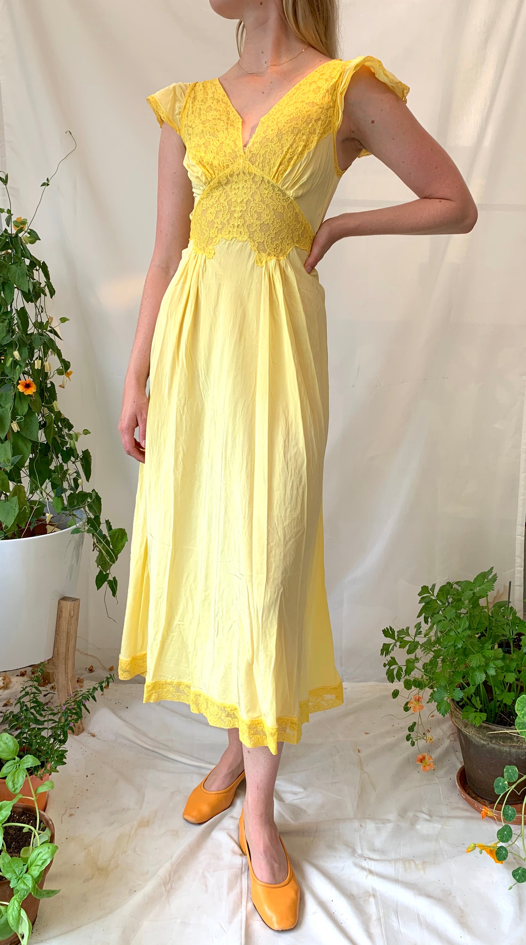 yellow vintage dress Hand Dyed Sunflower Yellow Slip Dress – Eveliina Vintage