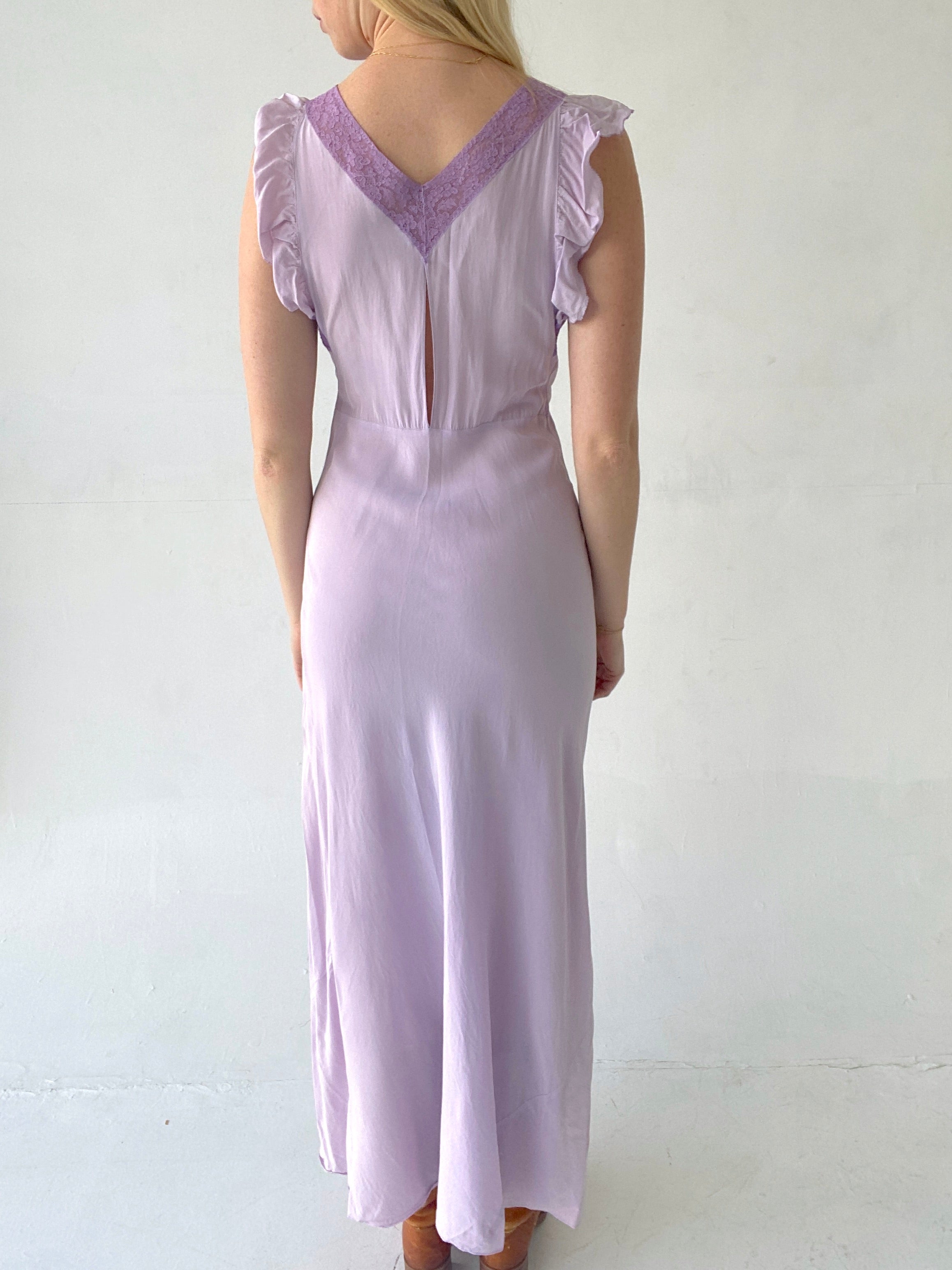 Hand Dyed Saie Lilac Slip with Lace and Ruffle Sleeve