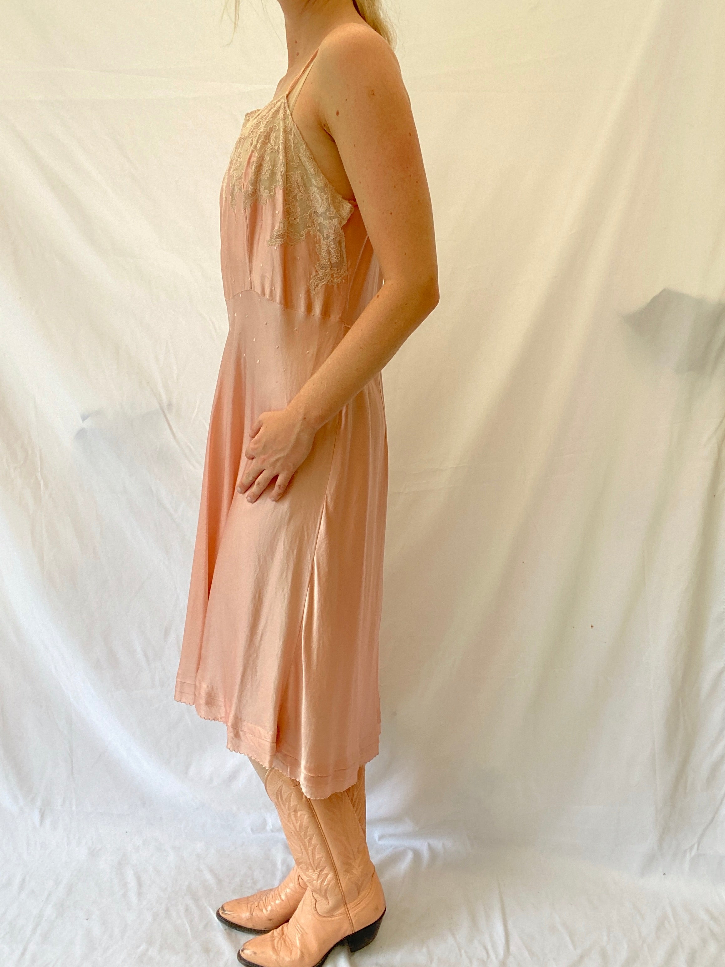 Pink Silk Slip With Embroidery