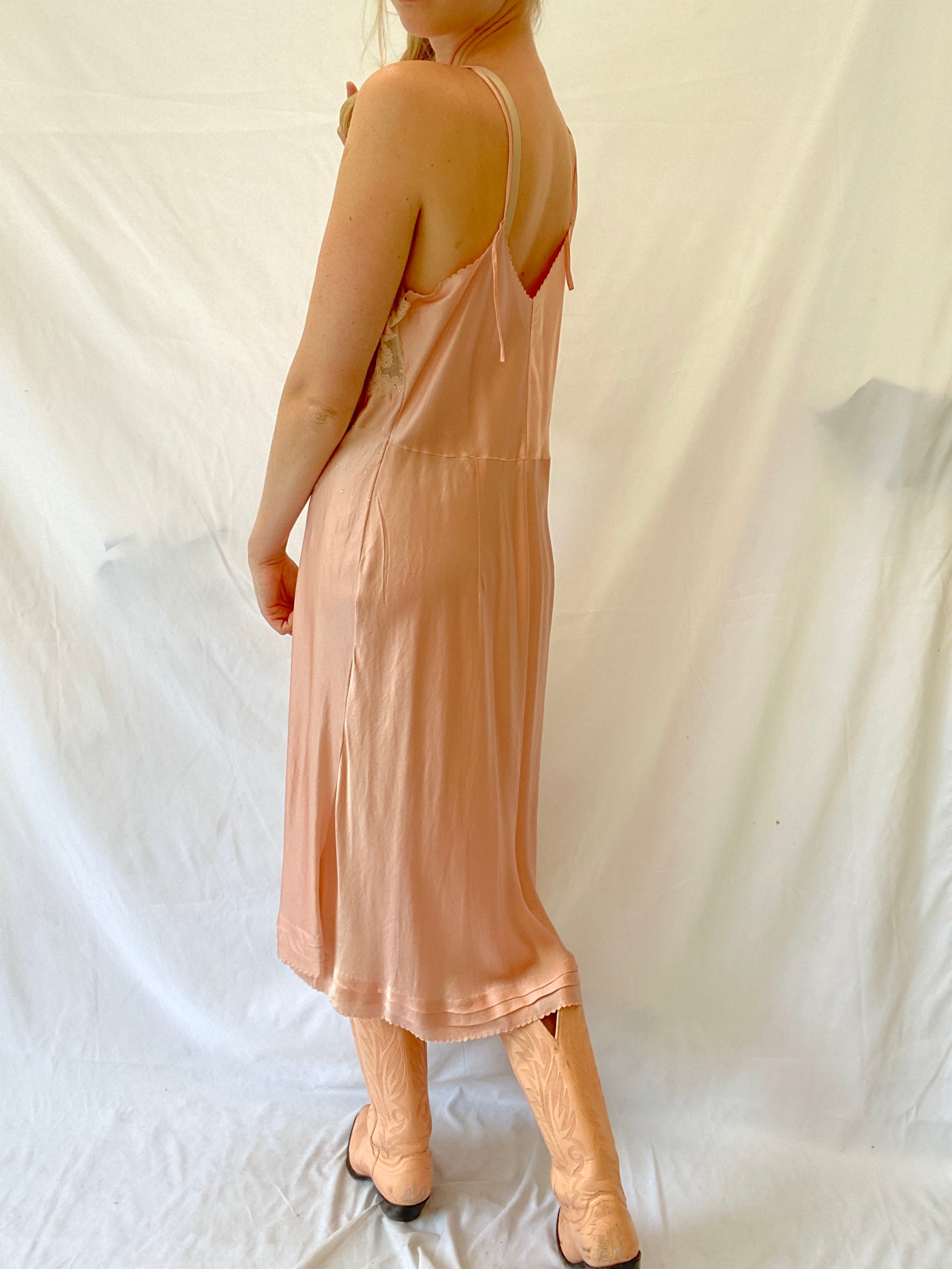Pink Silk Slip With Embroidery
