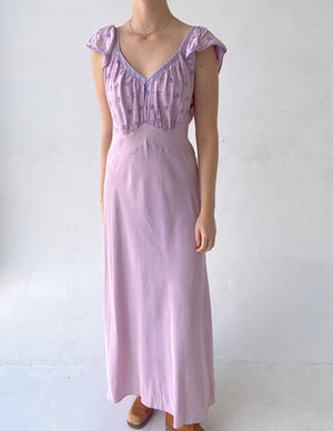 Hand Dyed Saie Lilac Slip with Embroidery