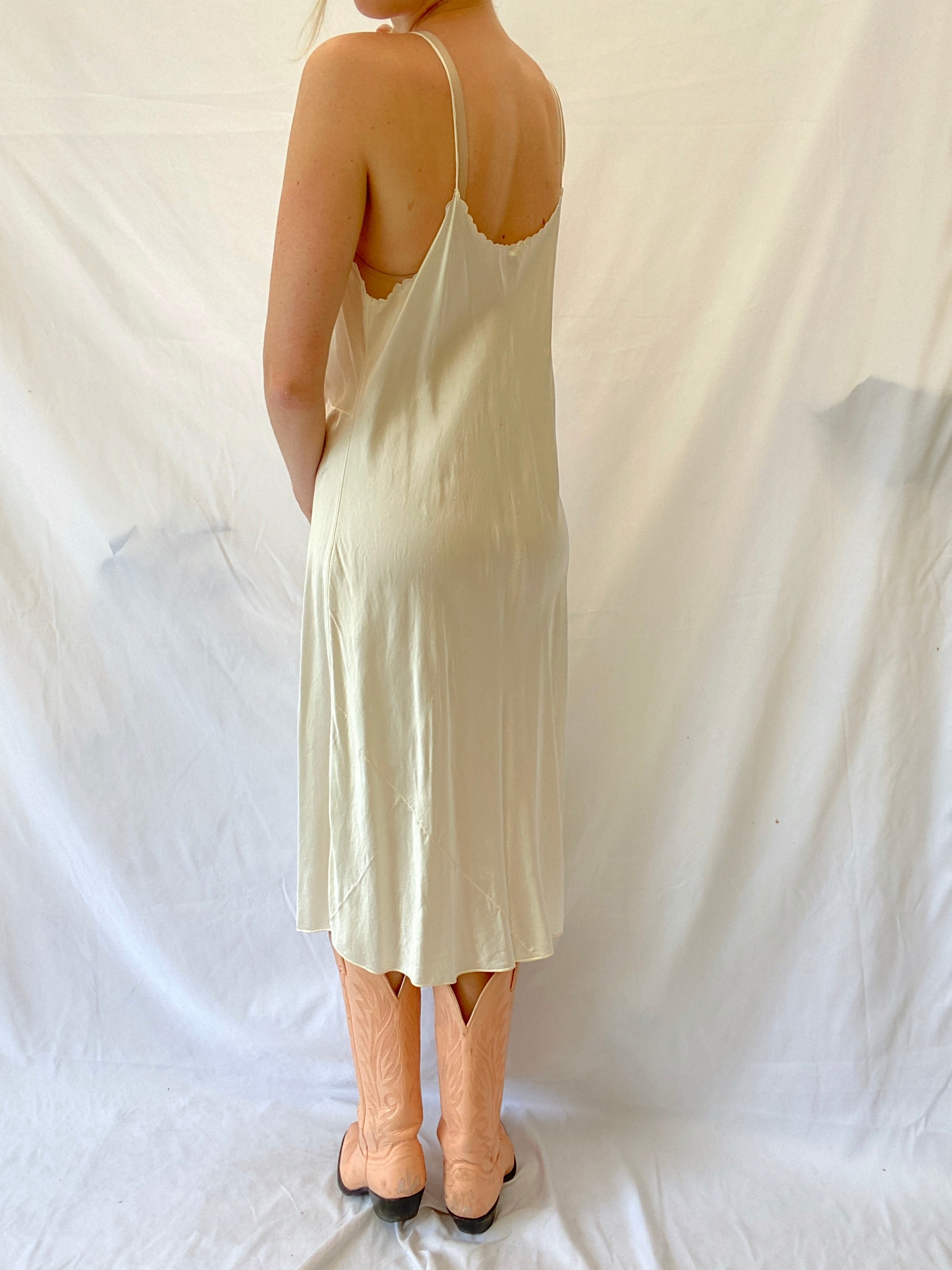 White Silk Slip With Delicate Floral Embroidery