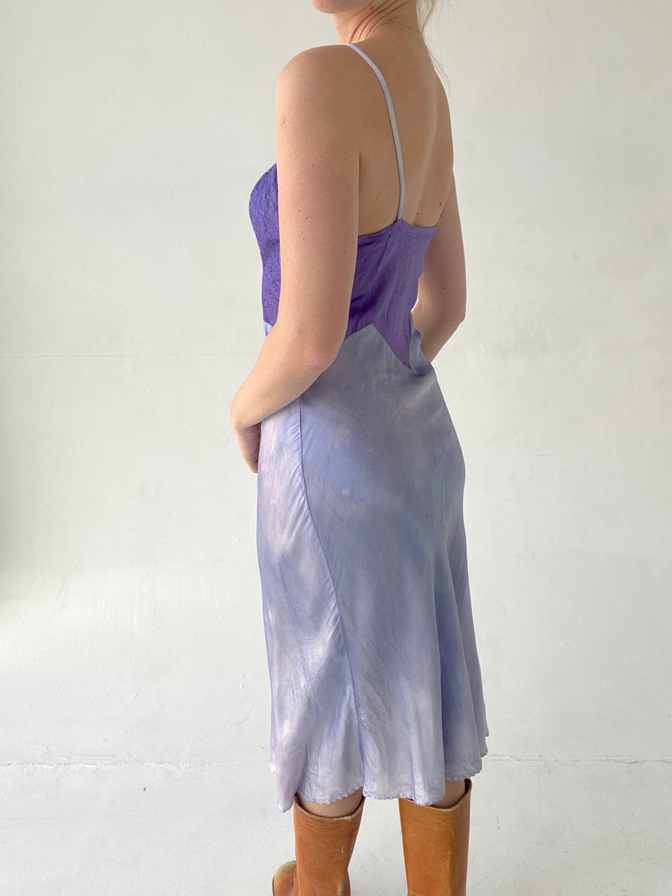 Hand Dyed Saie Blue Purple Slip with Lace Bodice