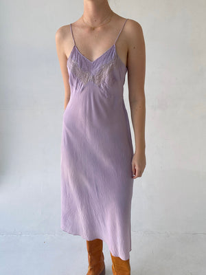 Hand Dyed Saie Lilac Silk Slip with Lace
