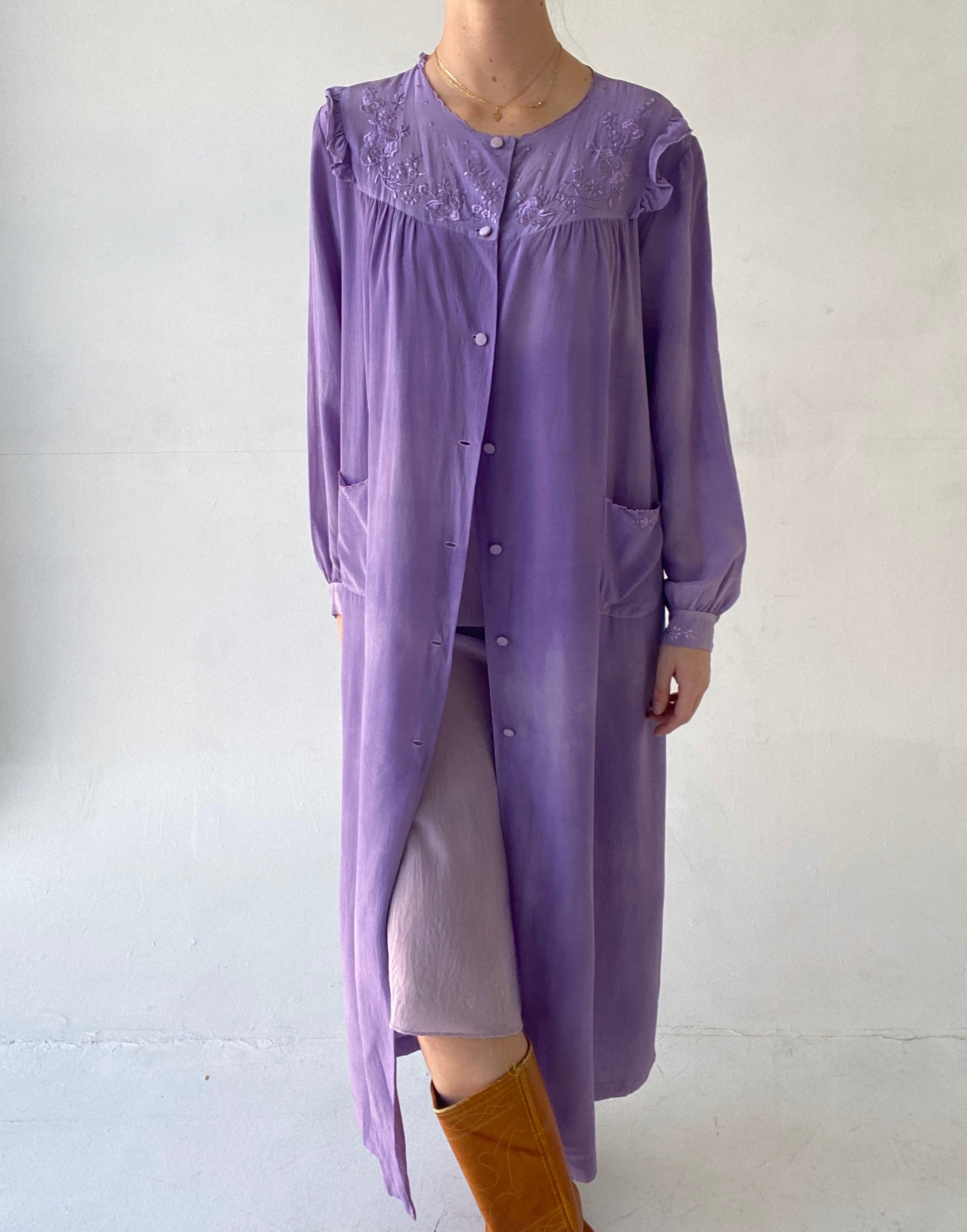 Beautiful Purple Robe Hand Dyed Deep Purple Silk Robe β Eveliina Vintage