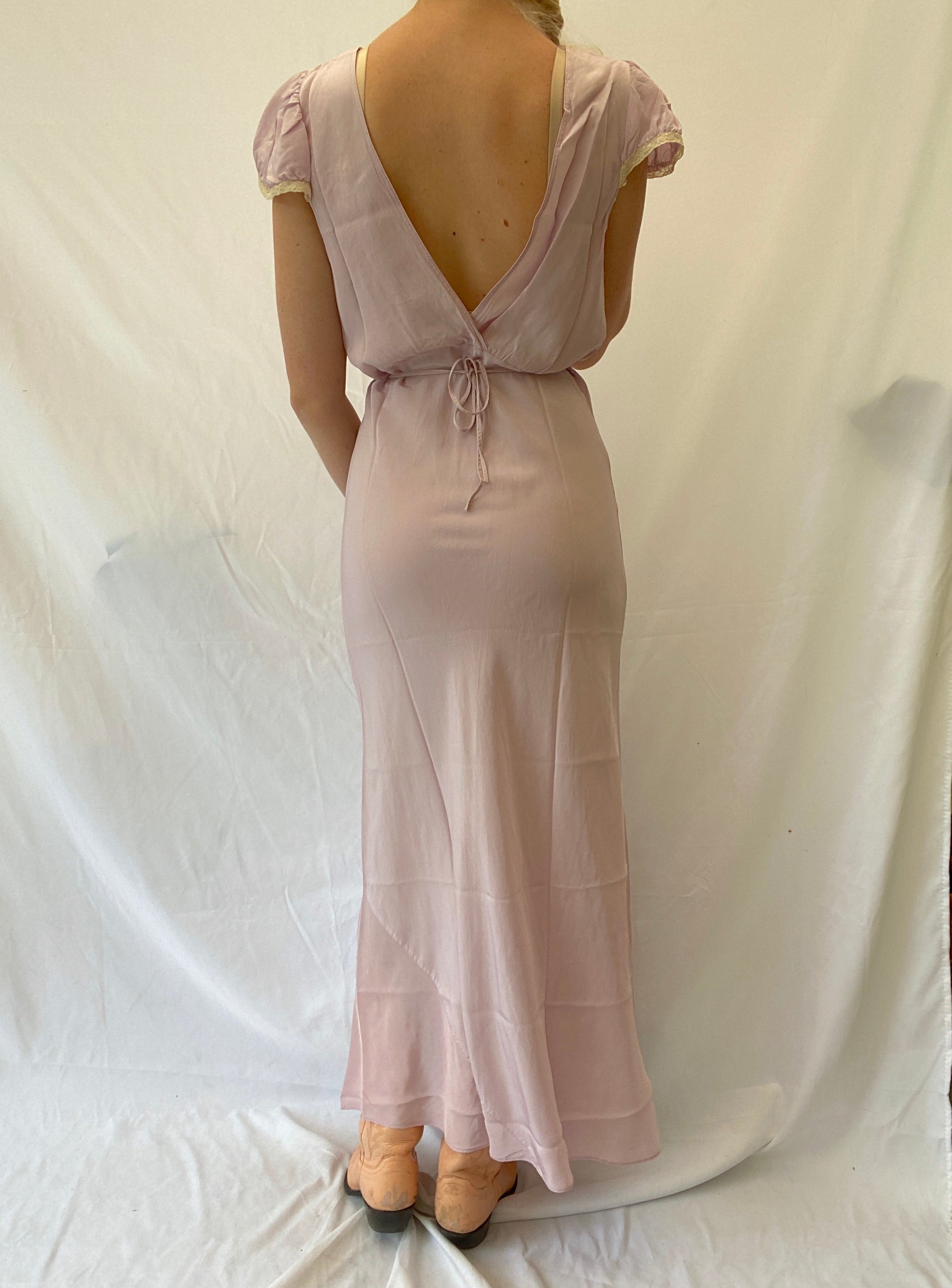 1940's Lilac Slip with Cap Sleeve and Cream Lace