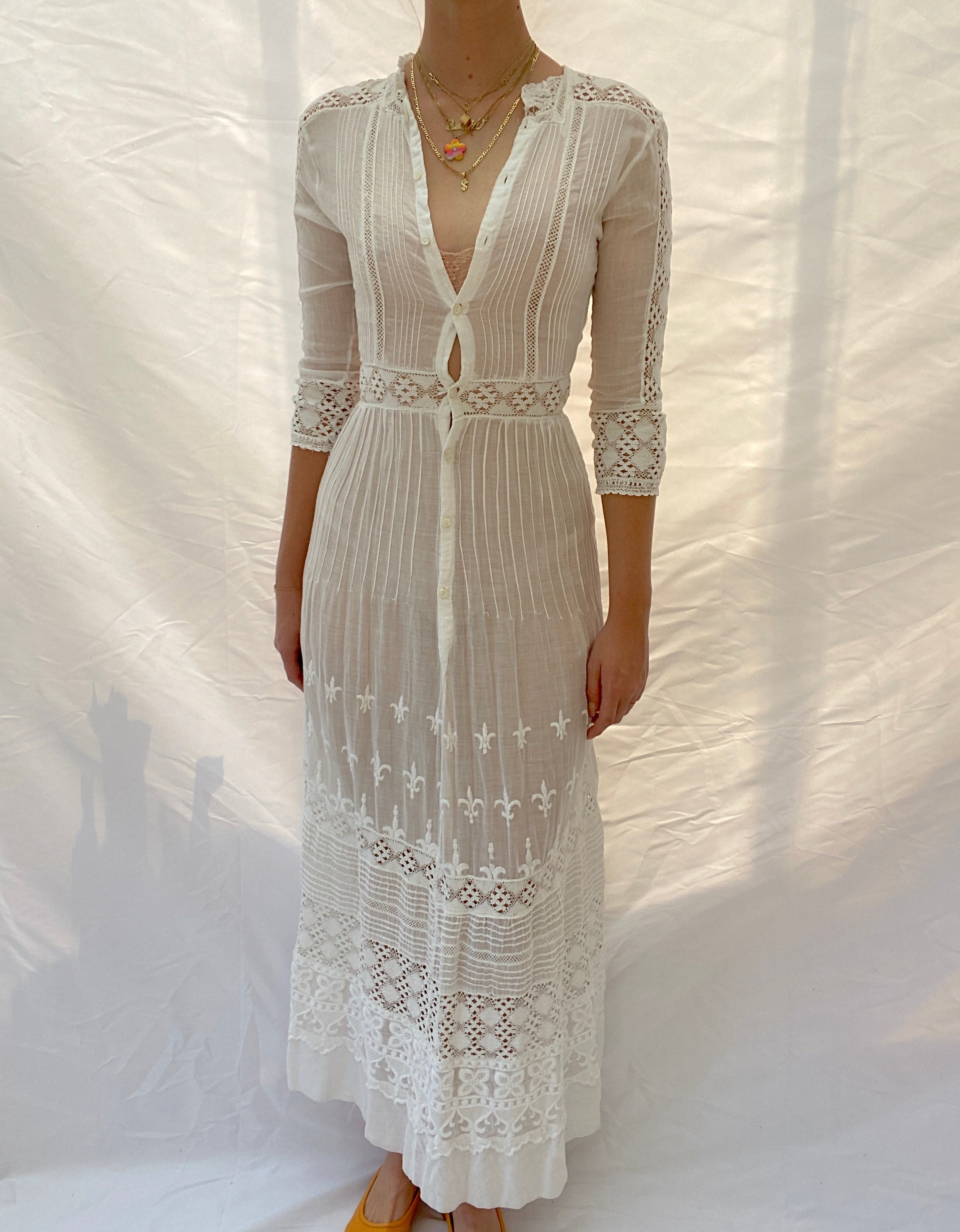 White Victorian Cotton Dress With Embroidery