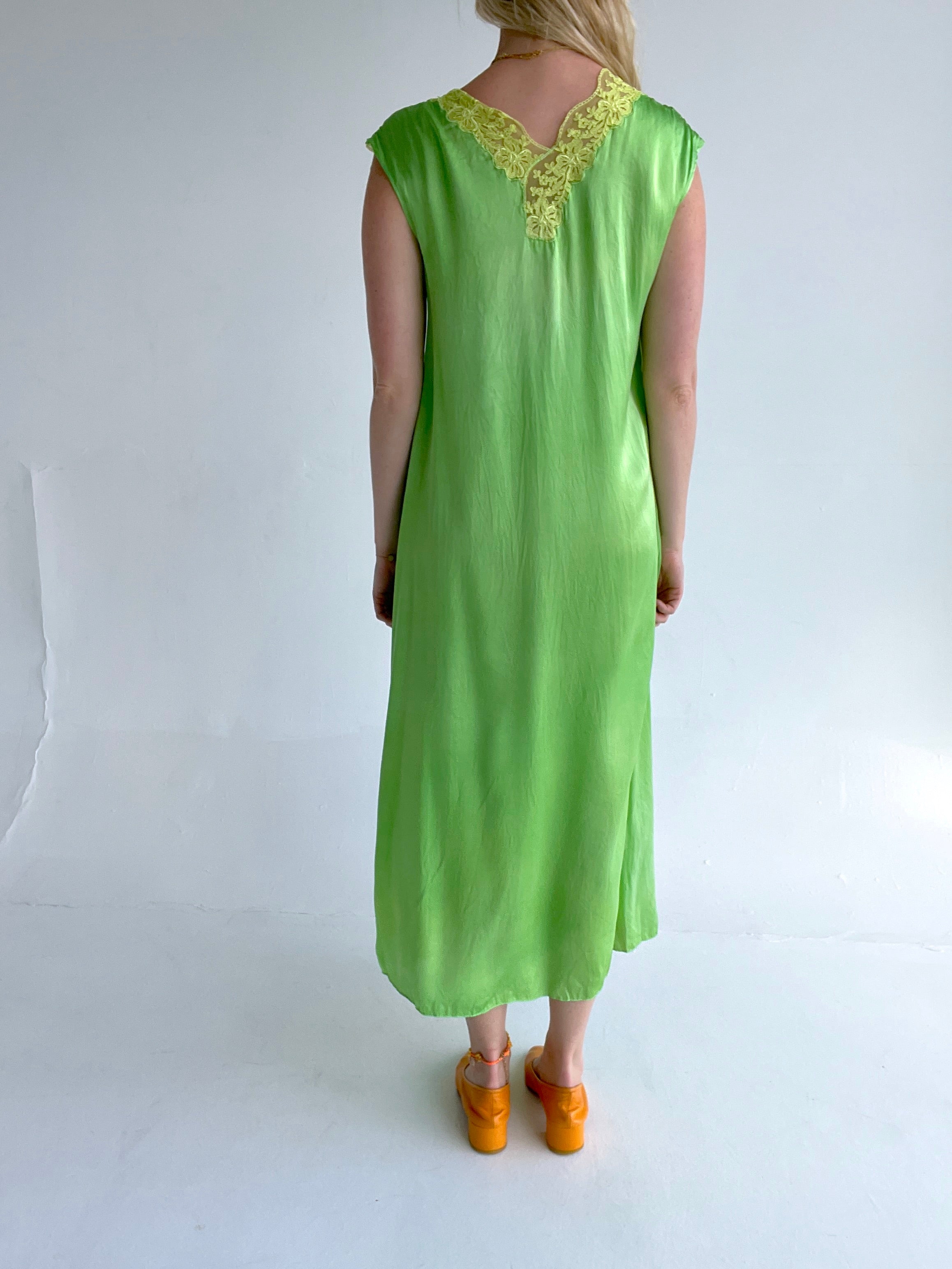 Hand Dyed Leafy Green Silk Dress Eveliina Vintage Hand Dyed Leafy Green Silk Dress Eveliina Vintage