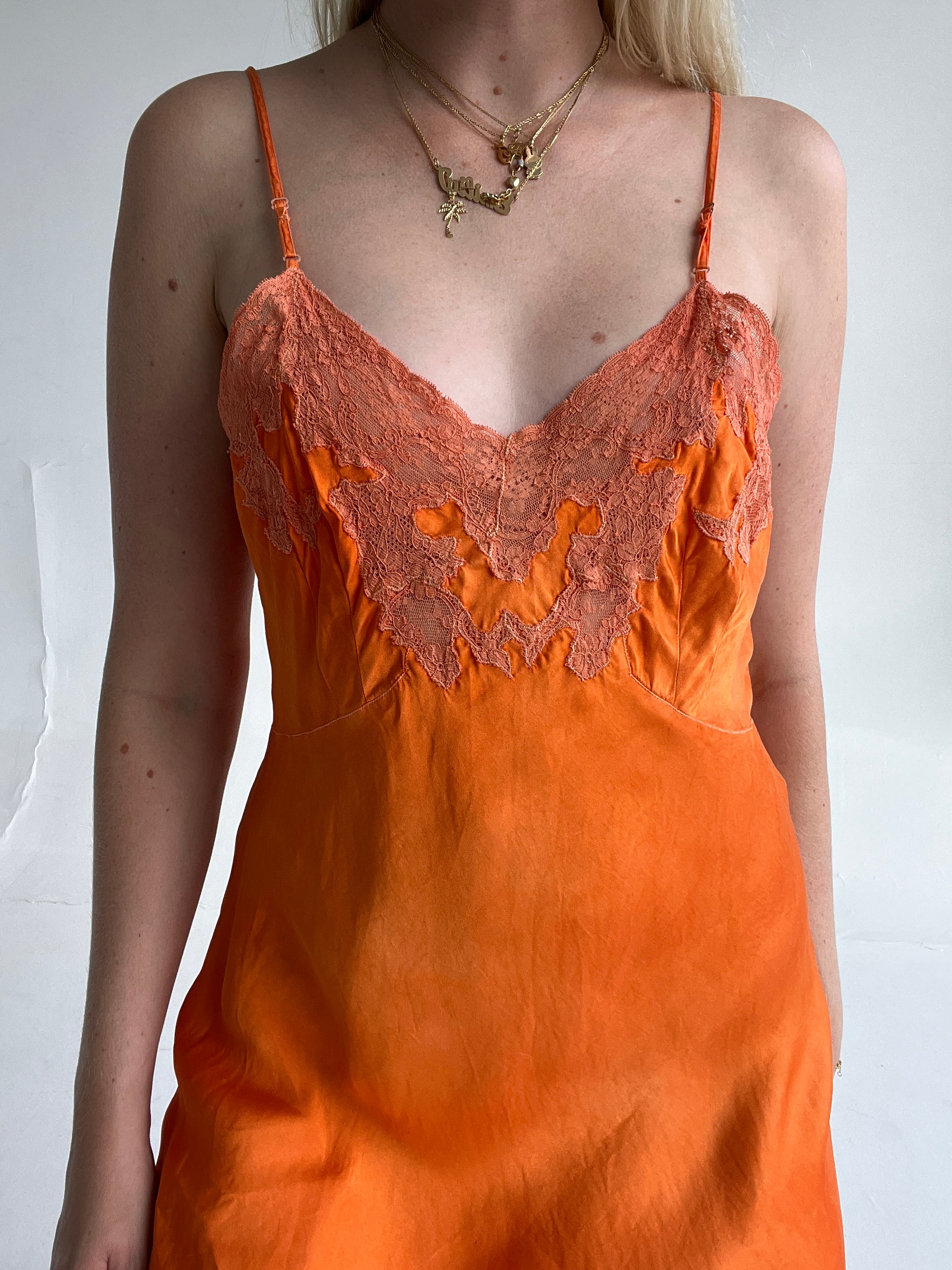 Hand Dyed Orange Silk Slip