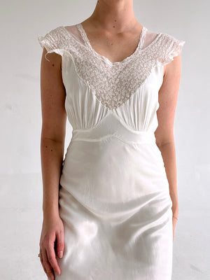 1930's Bridal White Slip Dress with White Lace