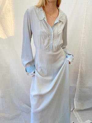 Baby Blue 1930's Long Sleeve Silk Dress