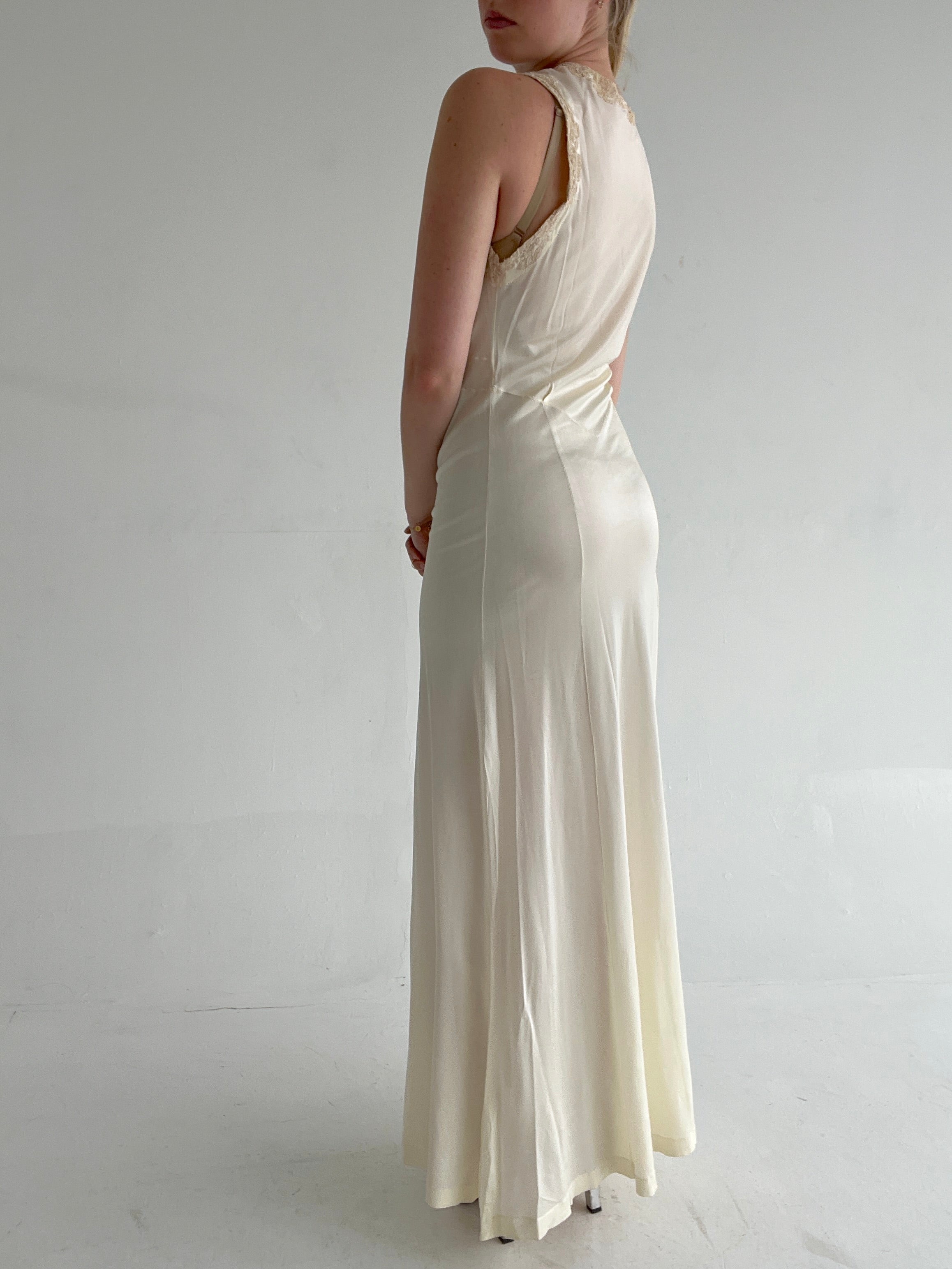 1950's Off White Slip Dress with Cream Lace