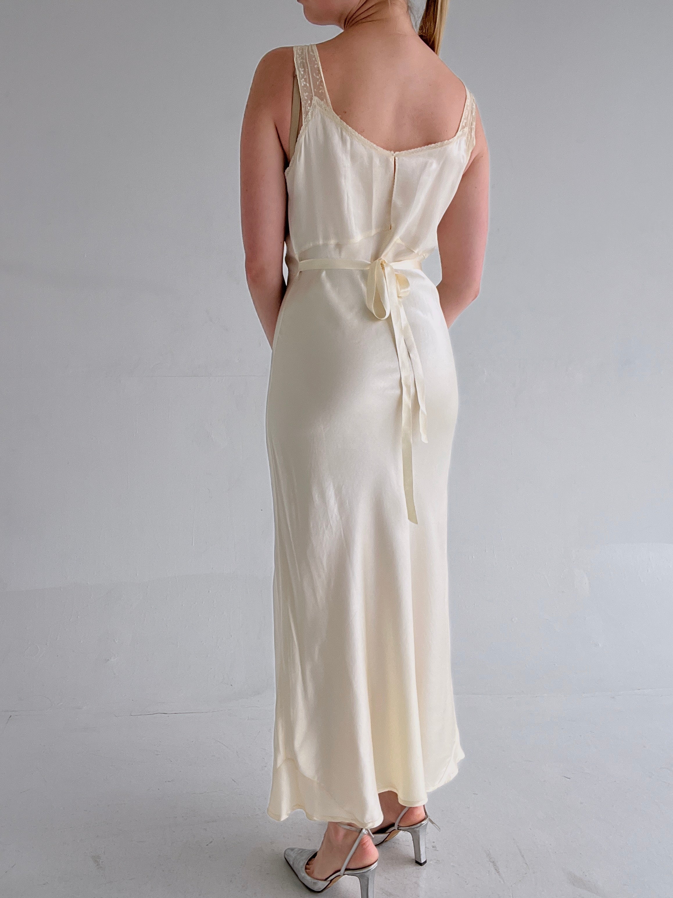 1940's Off White Slip Dress with Cream Lace