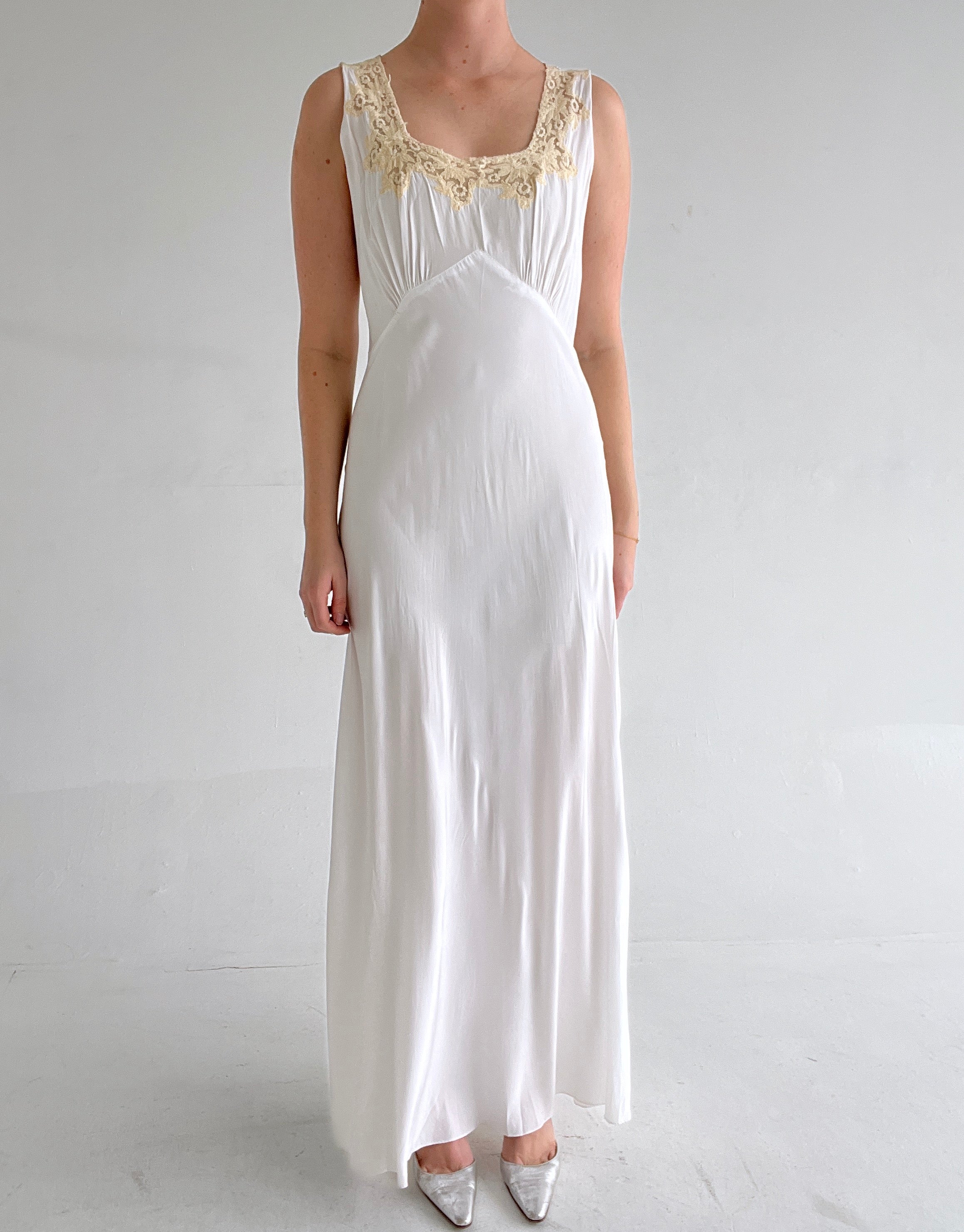 1940's Bridal White Slip Dress with Cream Lace Eveliina Vintage 1940's Bridal White Slip Dress with Cream Lace Eveliina Vintage