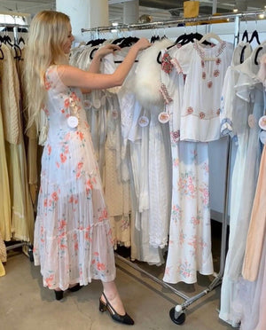 White Organza with Poppy Print Summer Dress