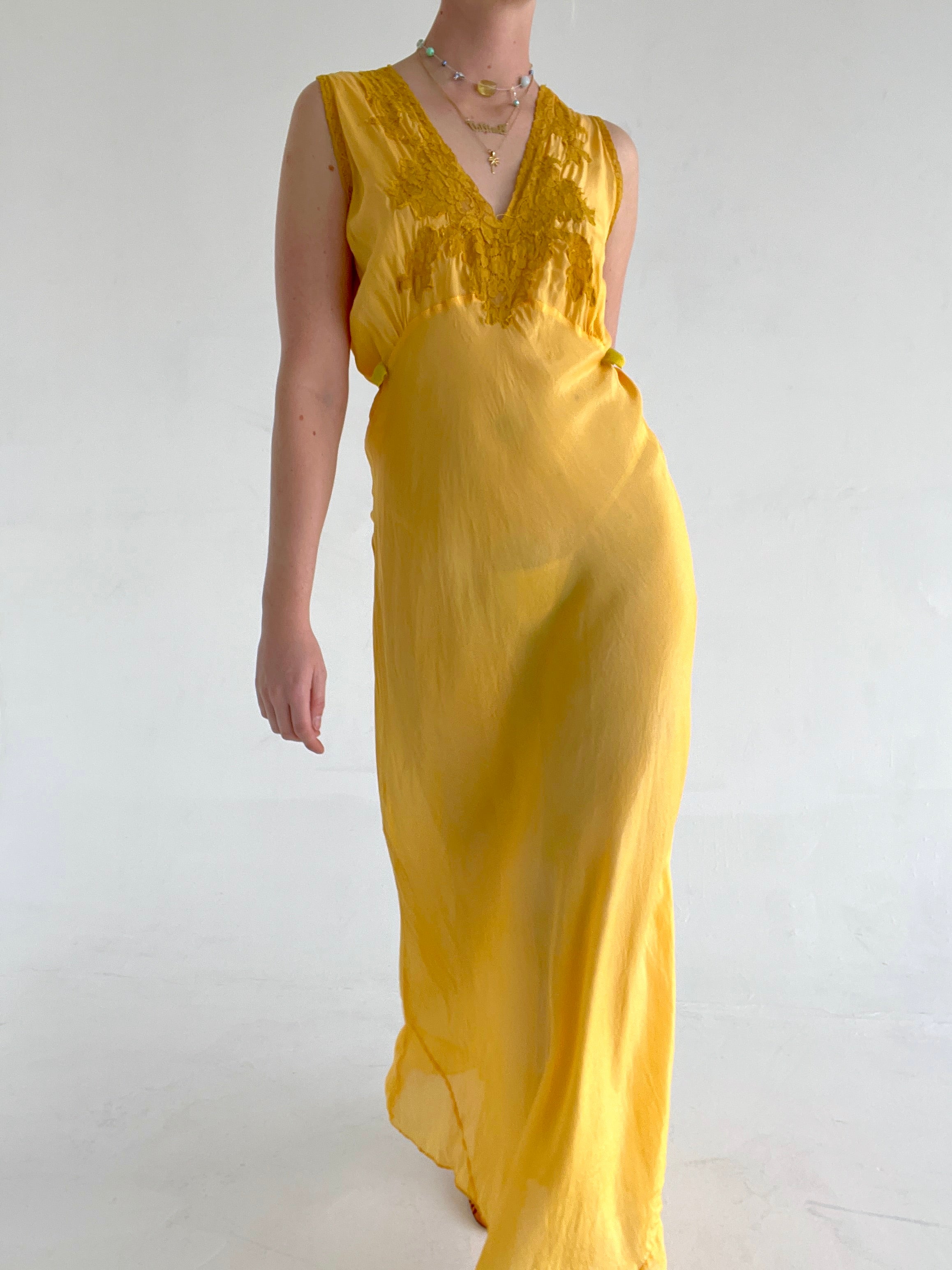 Hand Dyed Burnt Yellow Slip Dress Eveliina Vintage Hand Dyed Burnt Yellow Slip Dress Eveliina Vintage