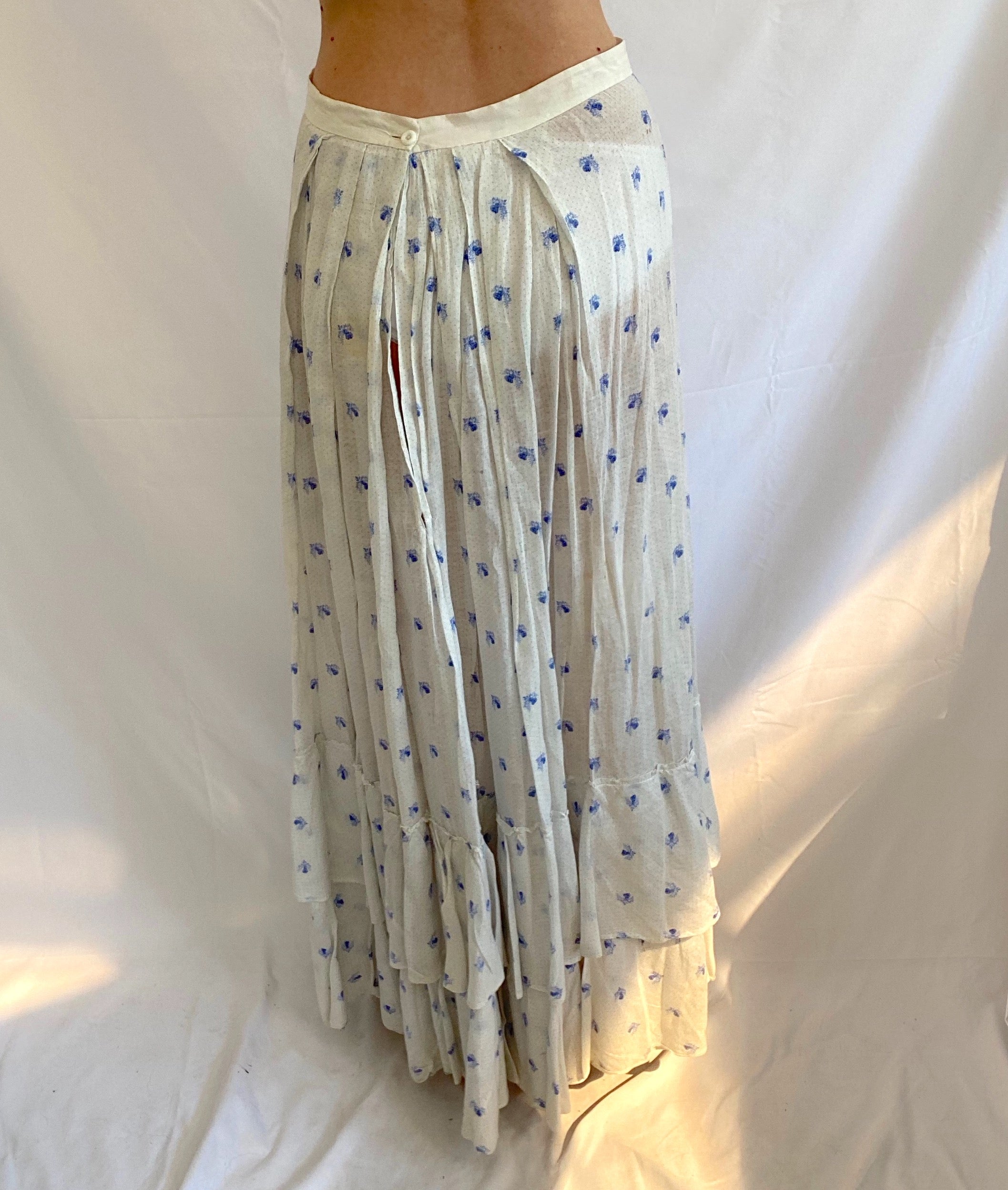 Blue and White Floral Print Edwardian Skirt