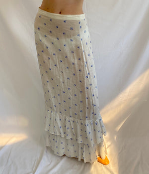 Blue and White Floral Print Edwardian Skirt