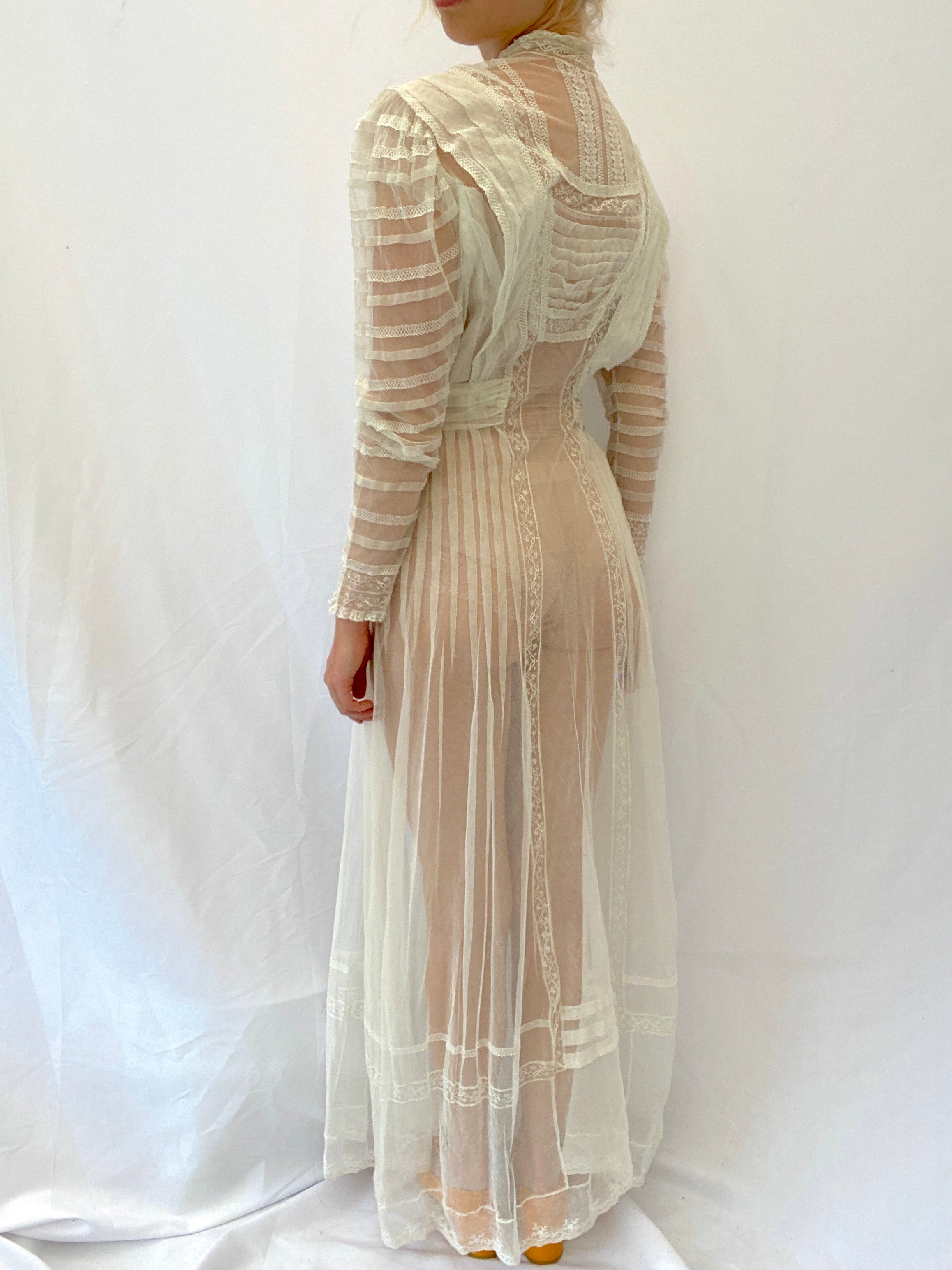 White Victorian Embroidered Net Lace Dress