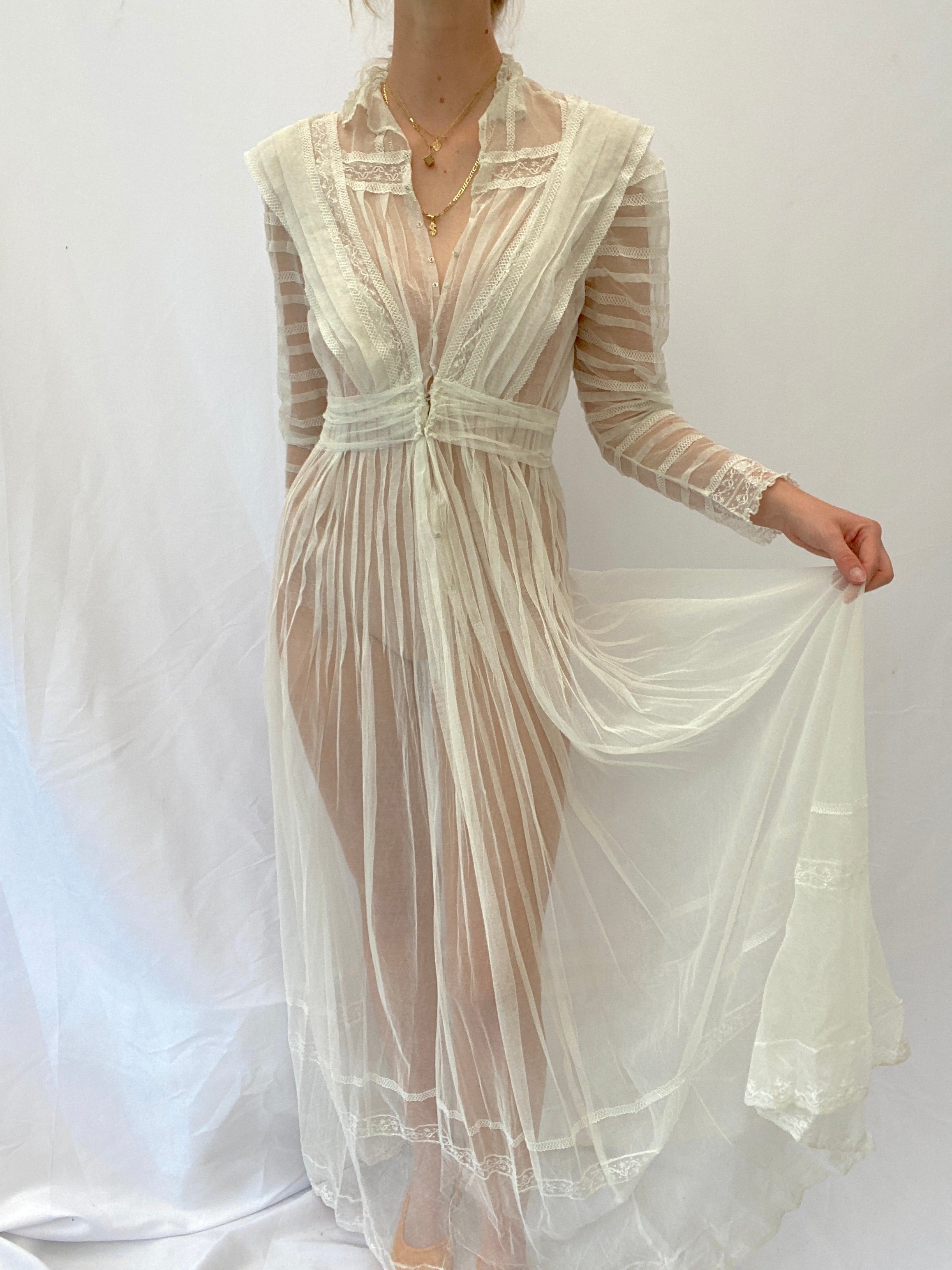 White Victorian Embroidered Net Lace Dress