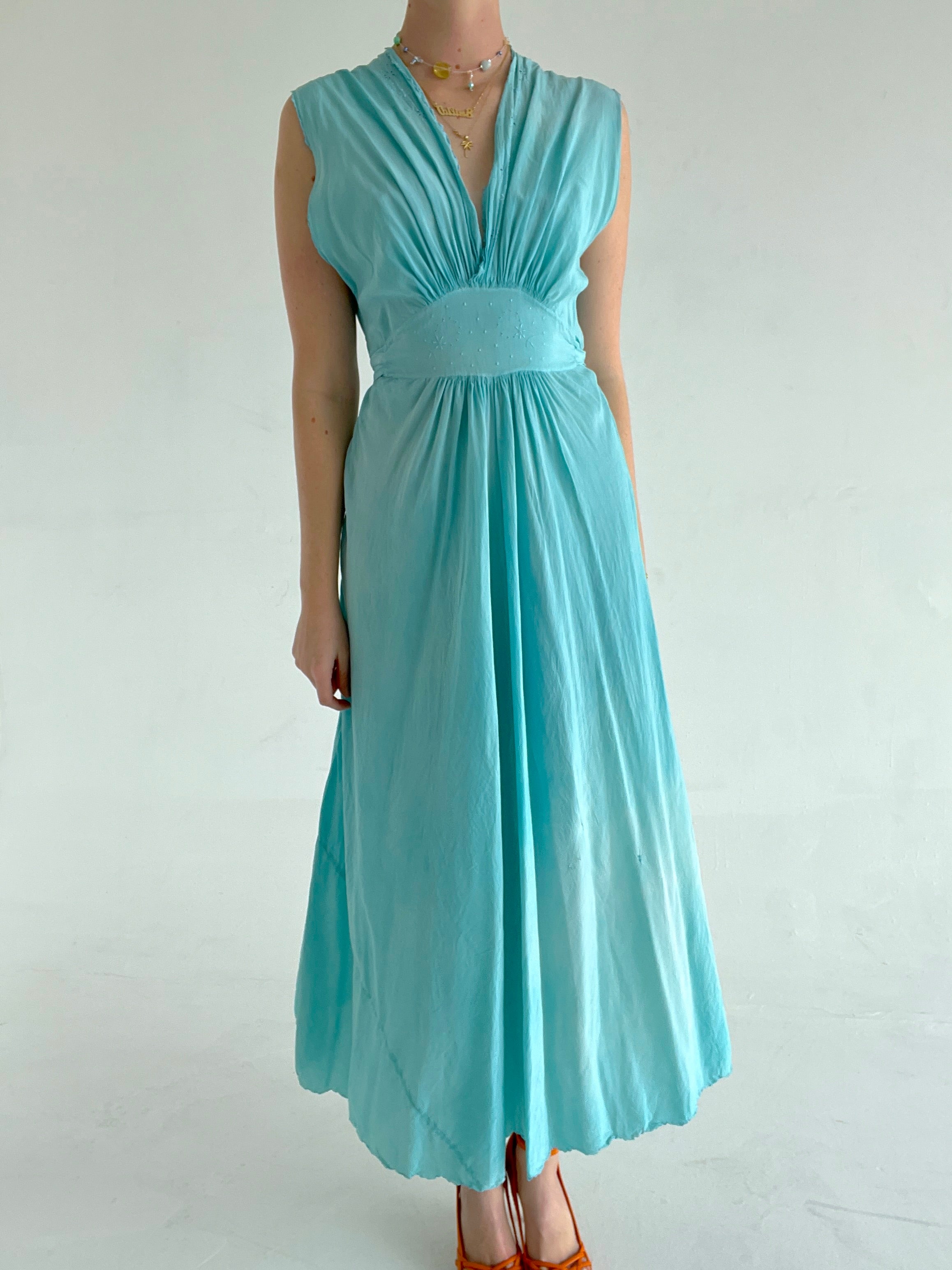Hand Dyed Marine Blue 1930's Silk Dress