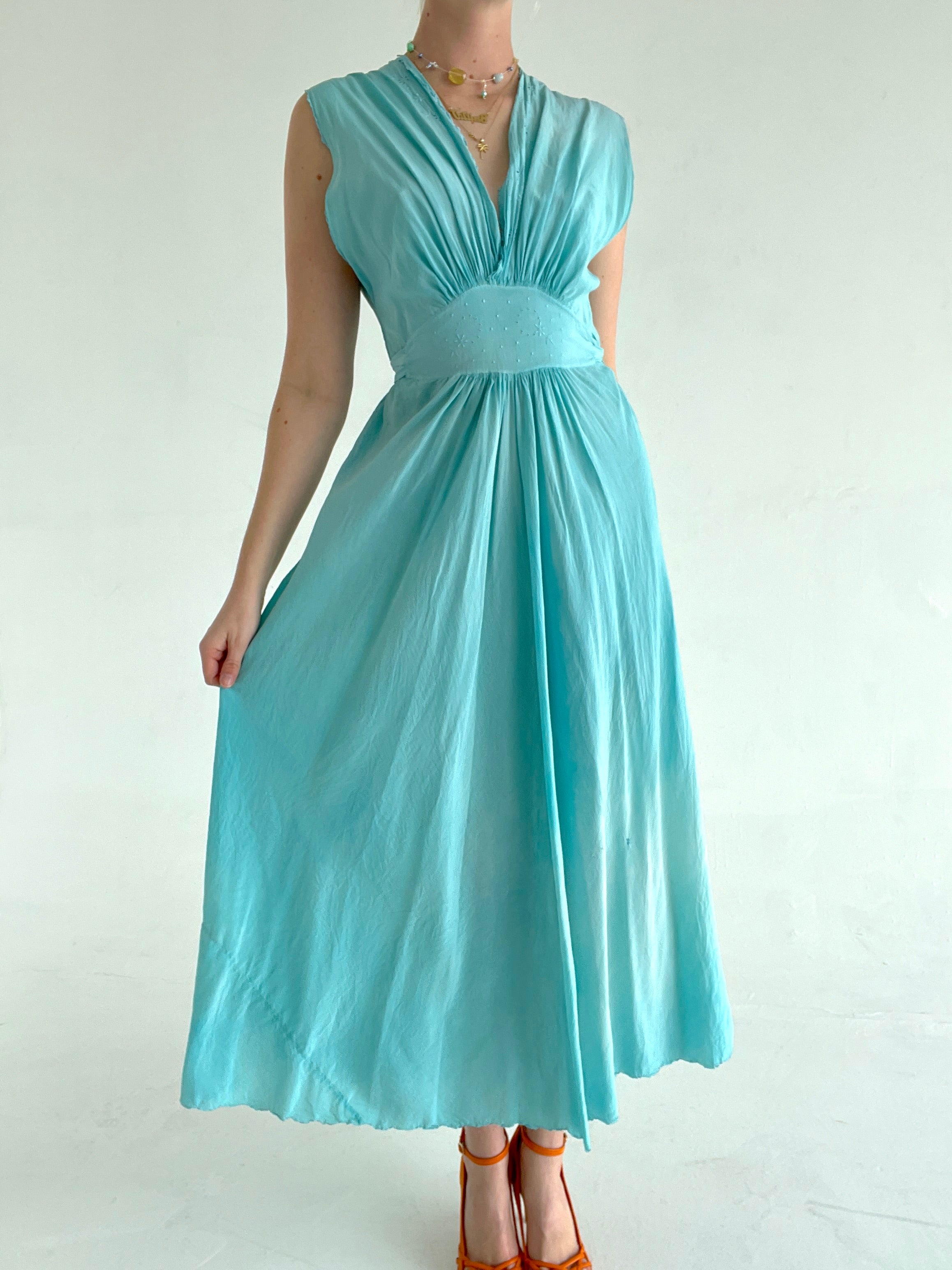 Hand Dyed Marine Blue 1930's Silk Dress