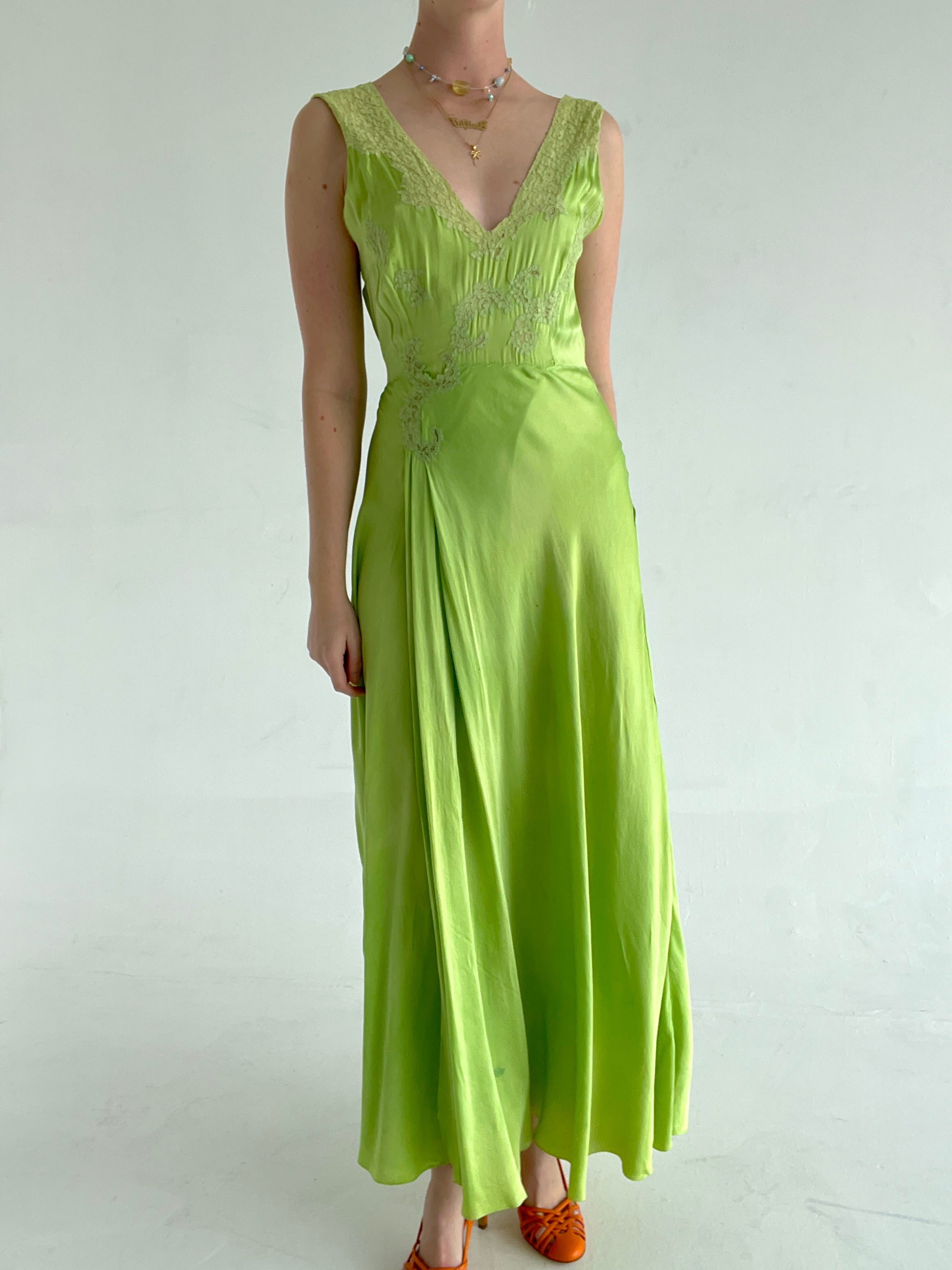 Hand Dyed Green Apple Silk Dress Eveliina Vintage Hand Dyed Green Apple Silk Dress Eveliina Vintage