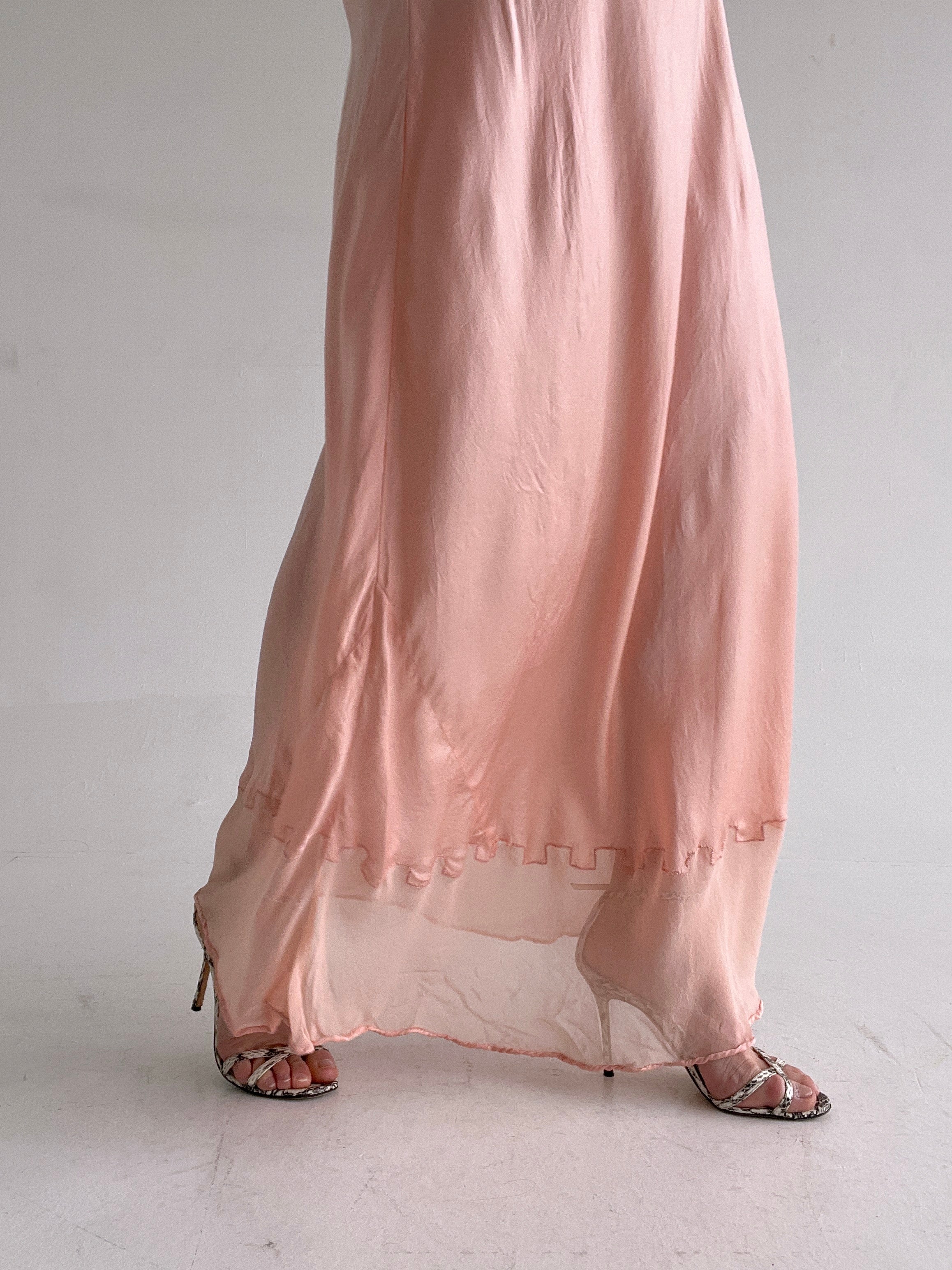 1930's Peachy Pink Silk Long Sleeve Dress
