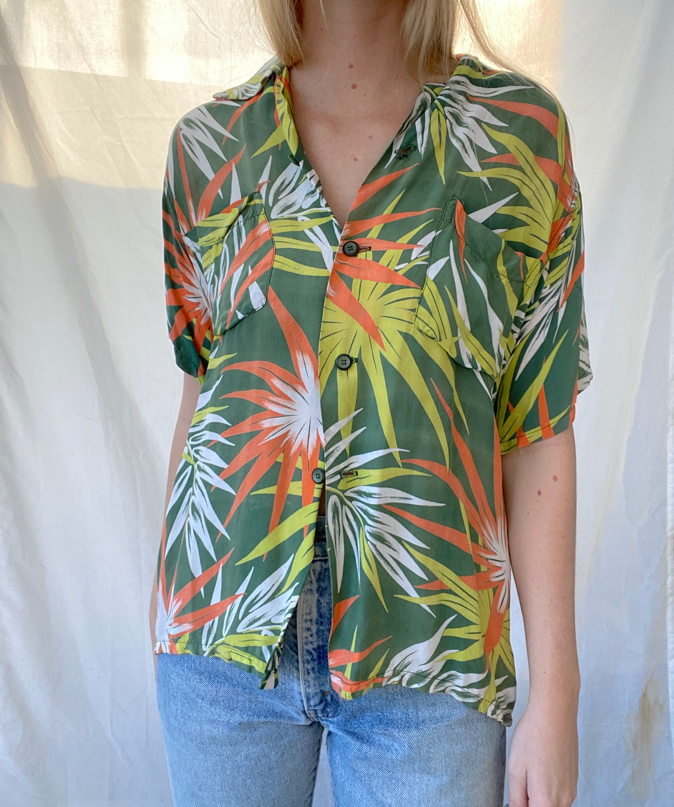 Floral Print Hawaiian Button Down Shirt