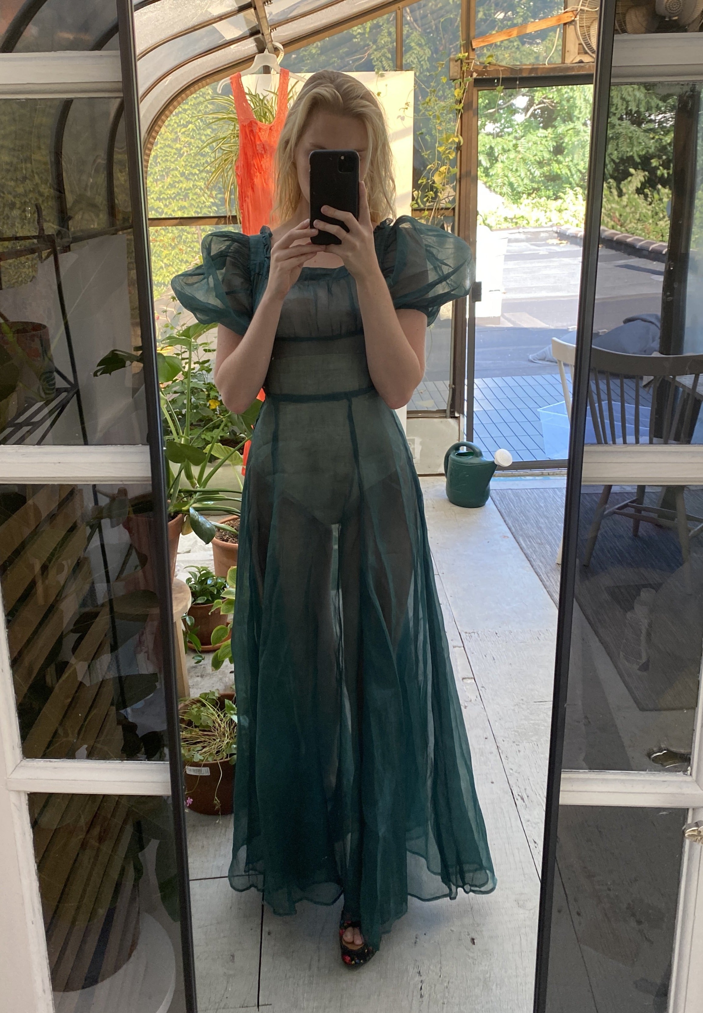 1930's Deep Green Organdy Gown Eveliina Vintage 1930's Deep Green Organdy Gown Eveliina Vintage