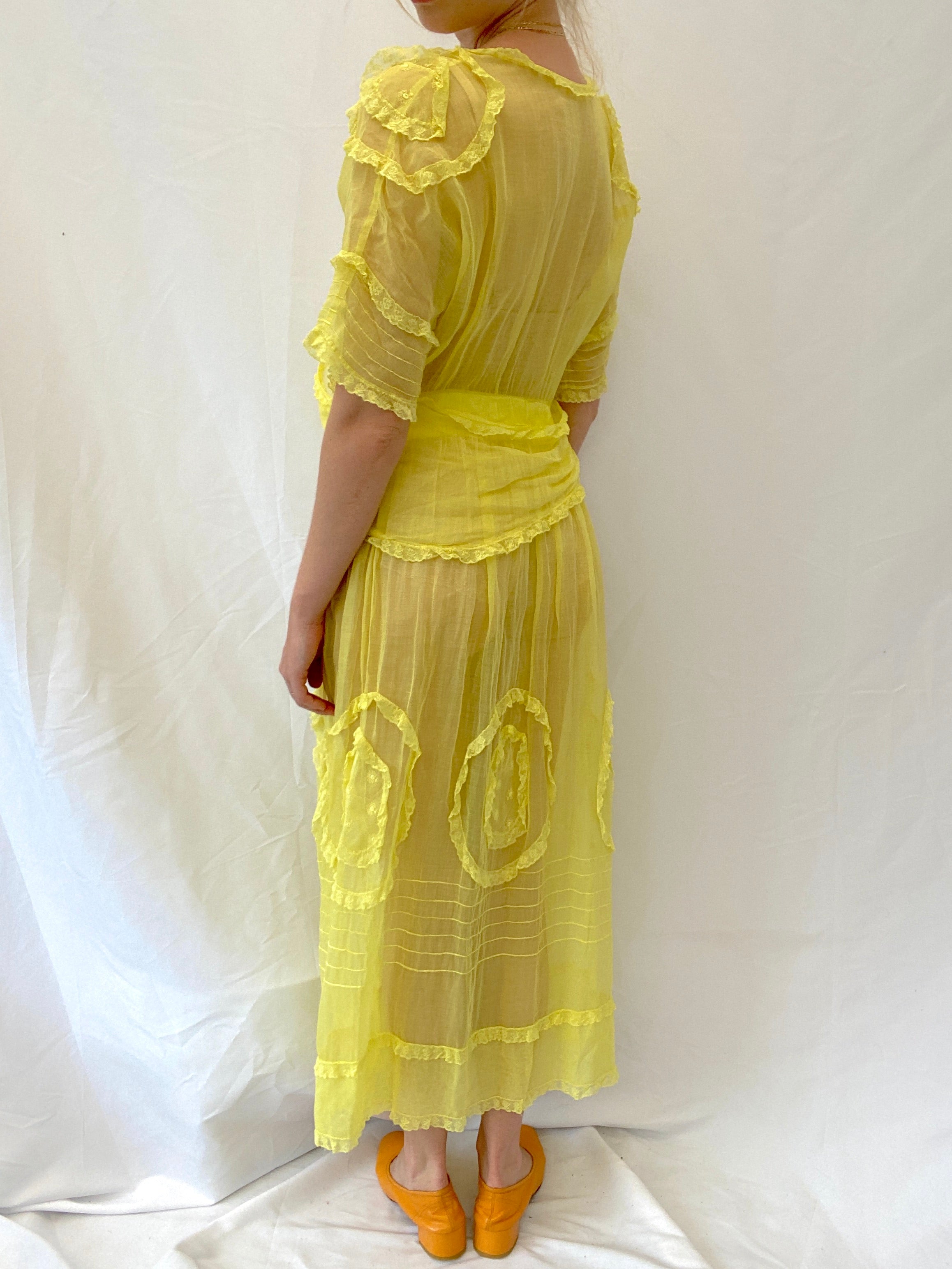 Hand Dyed Yellow Edwardian Organza Dress