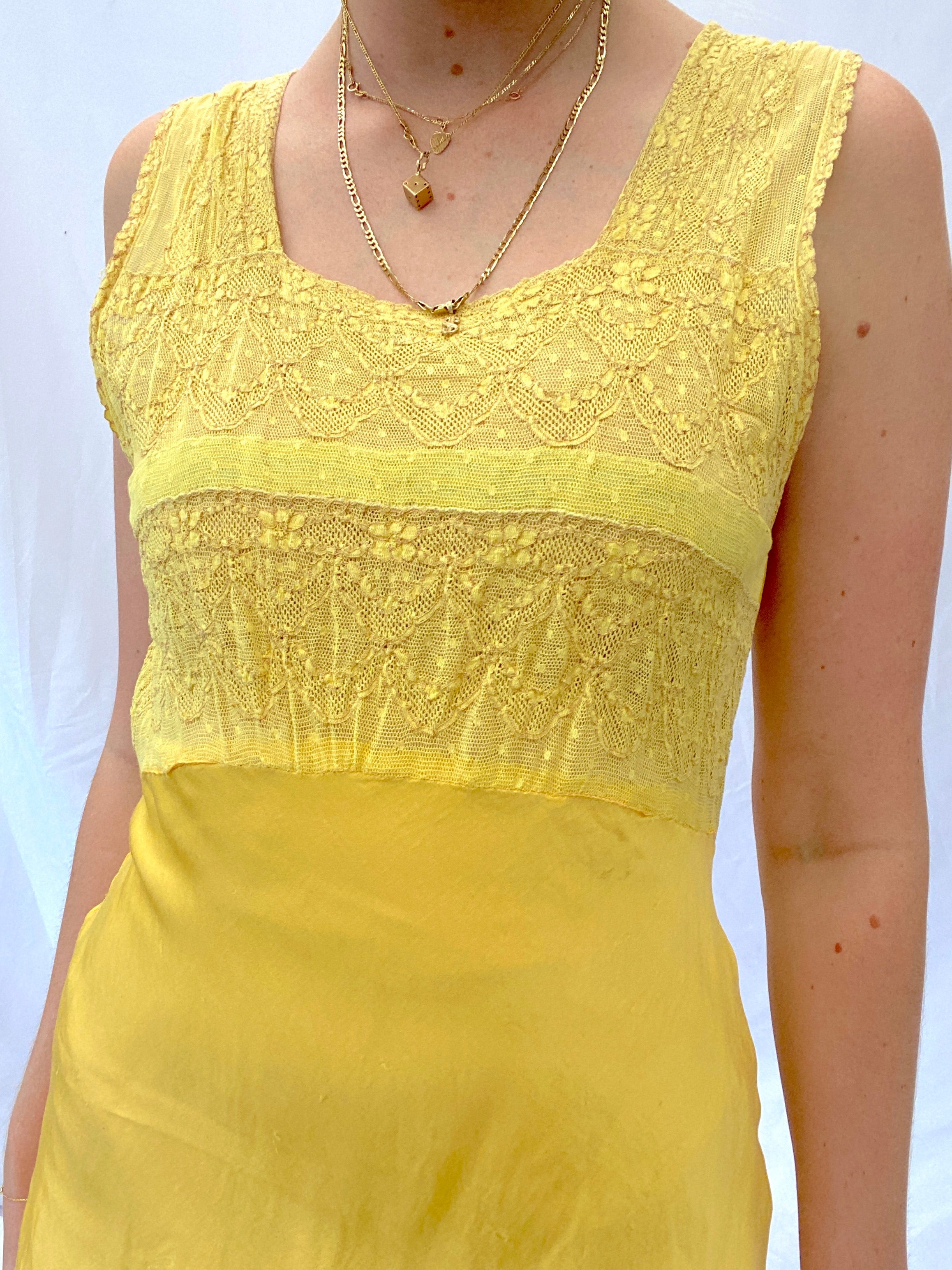 Hand Dyed Sunshine Yellow 1930's Silk Slip