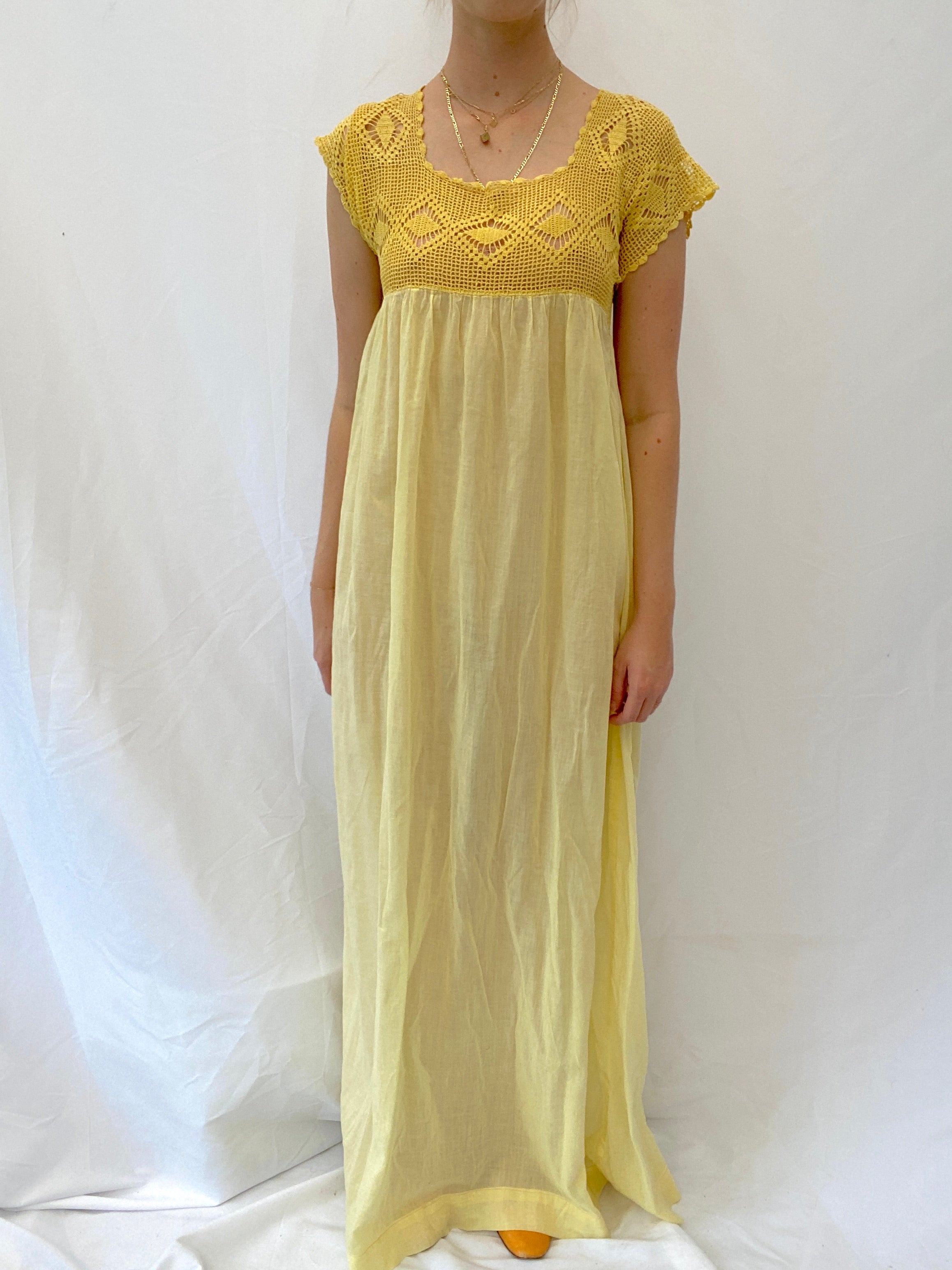 Sunflower Yellow Cotton Dress with Crochet Top