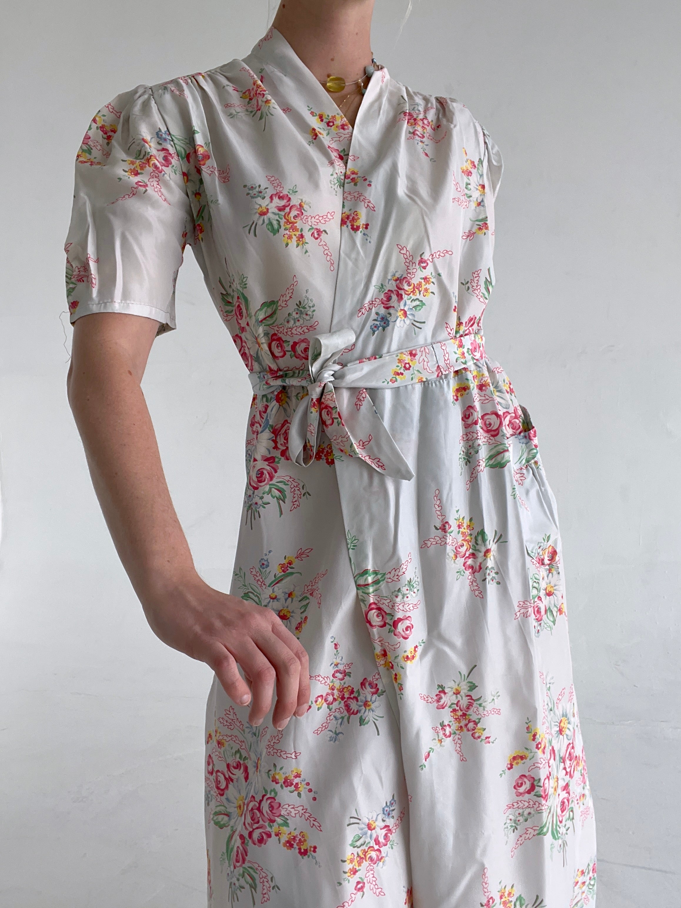 1930's Baby Blue Wrap Dress with Floral Print