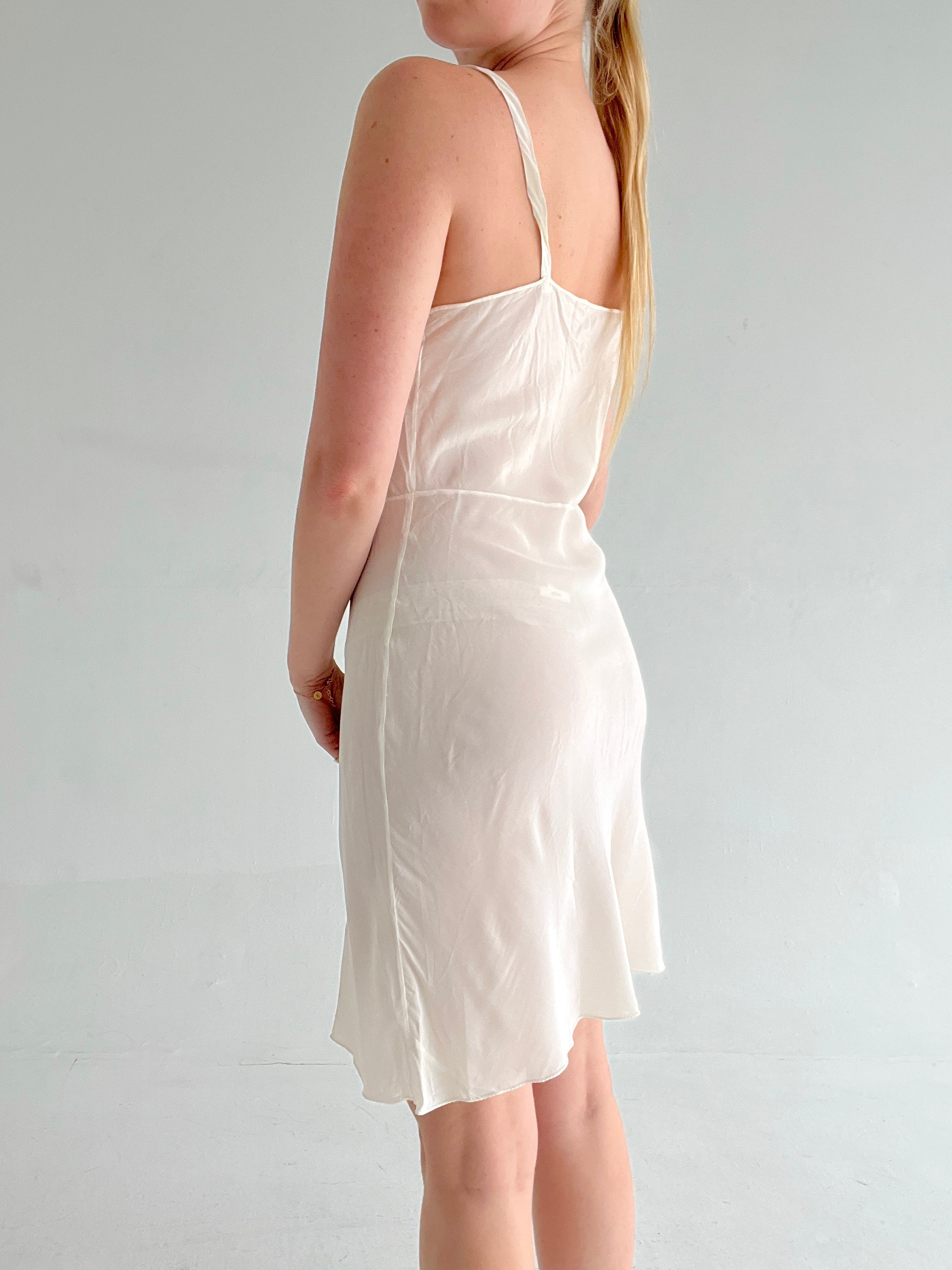 1930's Bridal White Silk Slip with Daisy Embroidery