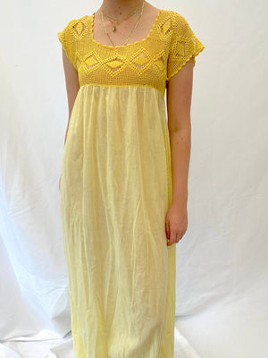 Sunflower Yellow Cotton Dress with Crochet Top