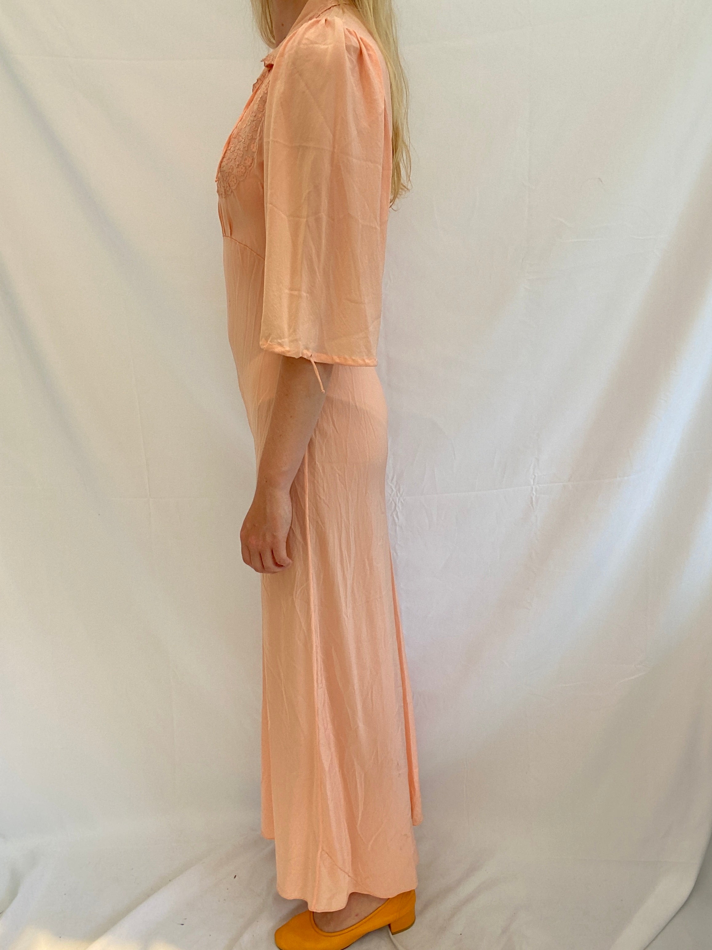 Peach Silk Dress with 3/4 Sleeves