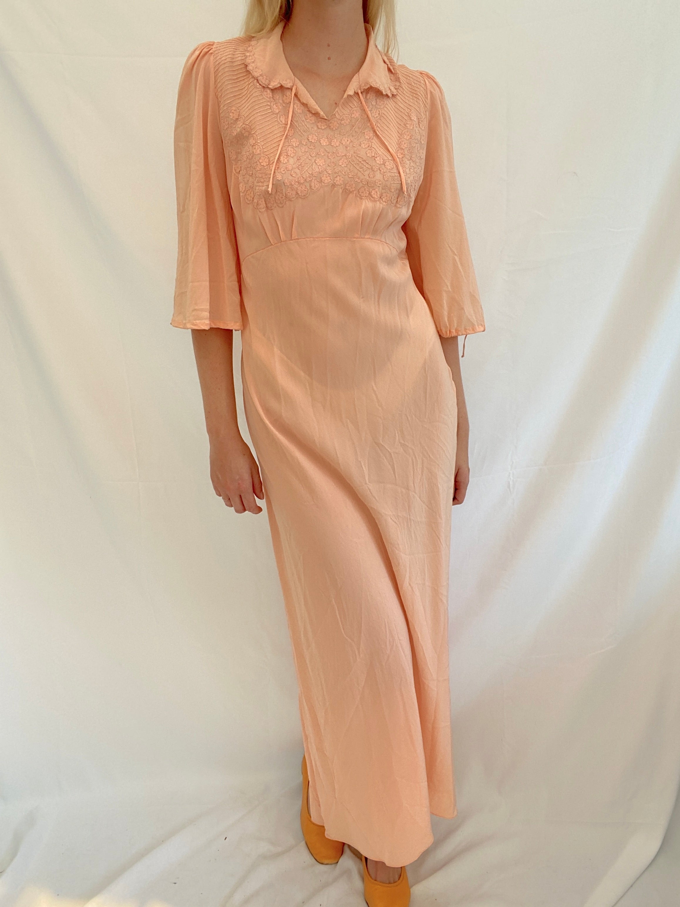 Peach Silk Dress with 3/4 Sleeves