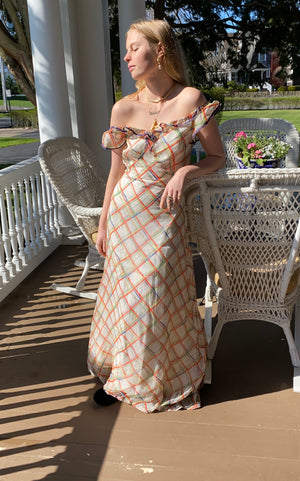 1930's Orange, Lime and Blue Plaid Organza Summer Garden Party Dress
