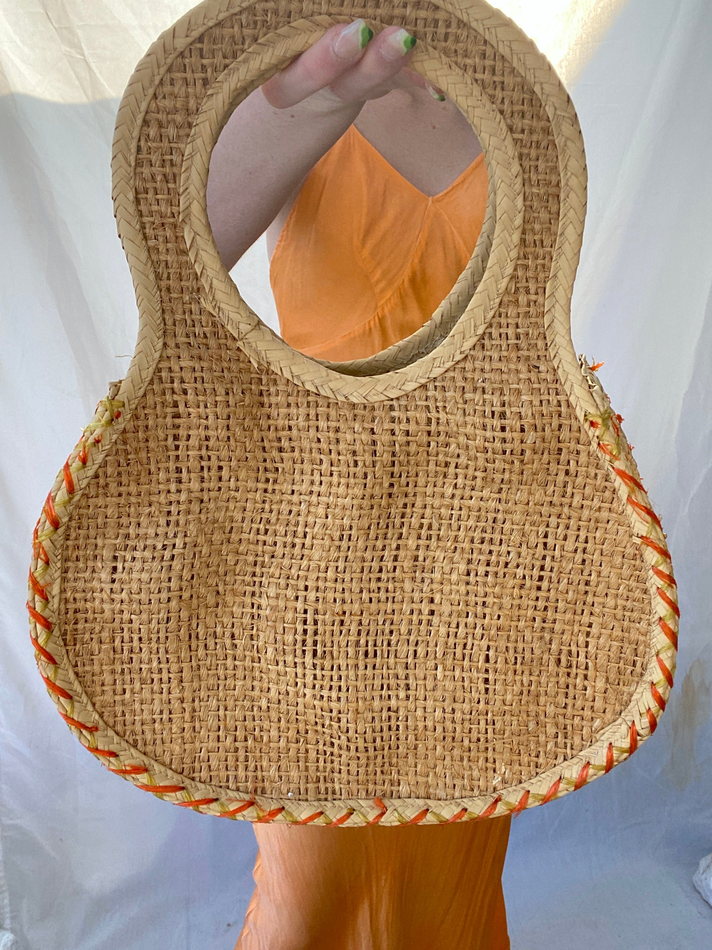 1960's Floral Top Handle Straw Bag